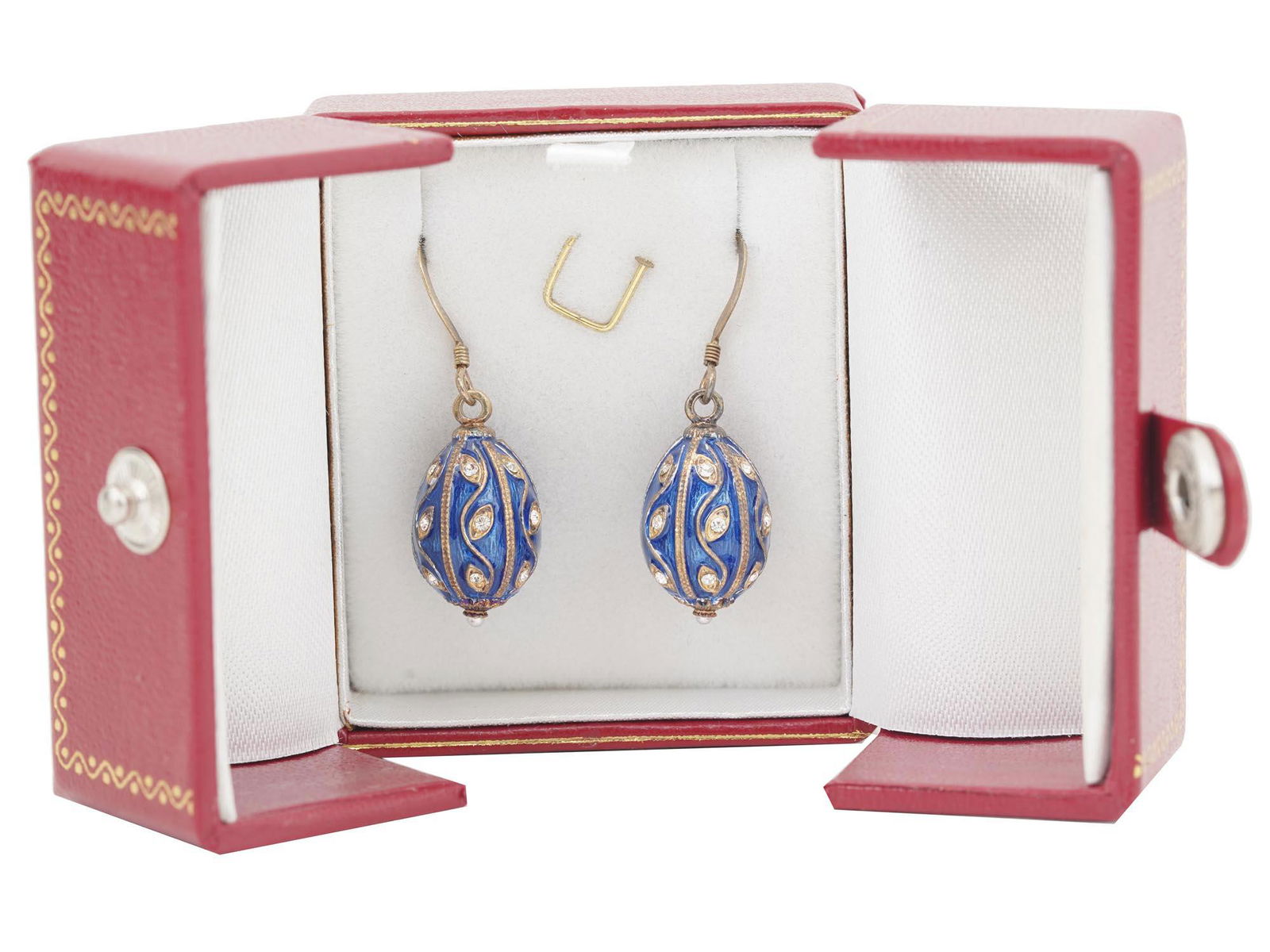VERMEIL SILVER, ENAMEL FABERGE STYLE EGG EARRINGS (1 of 7)