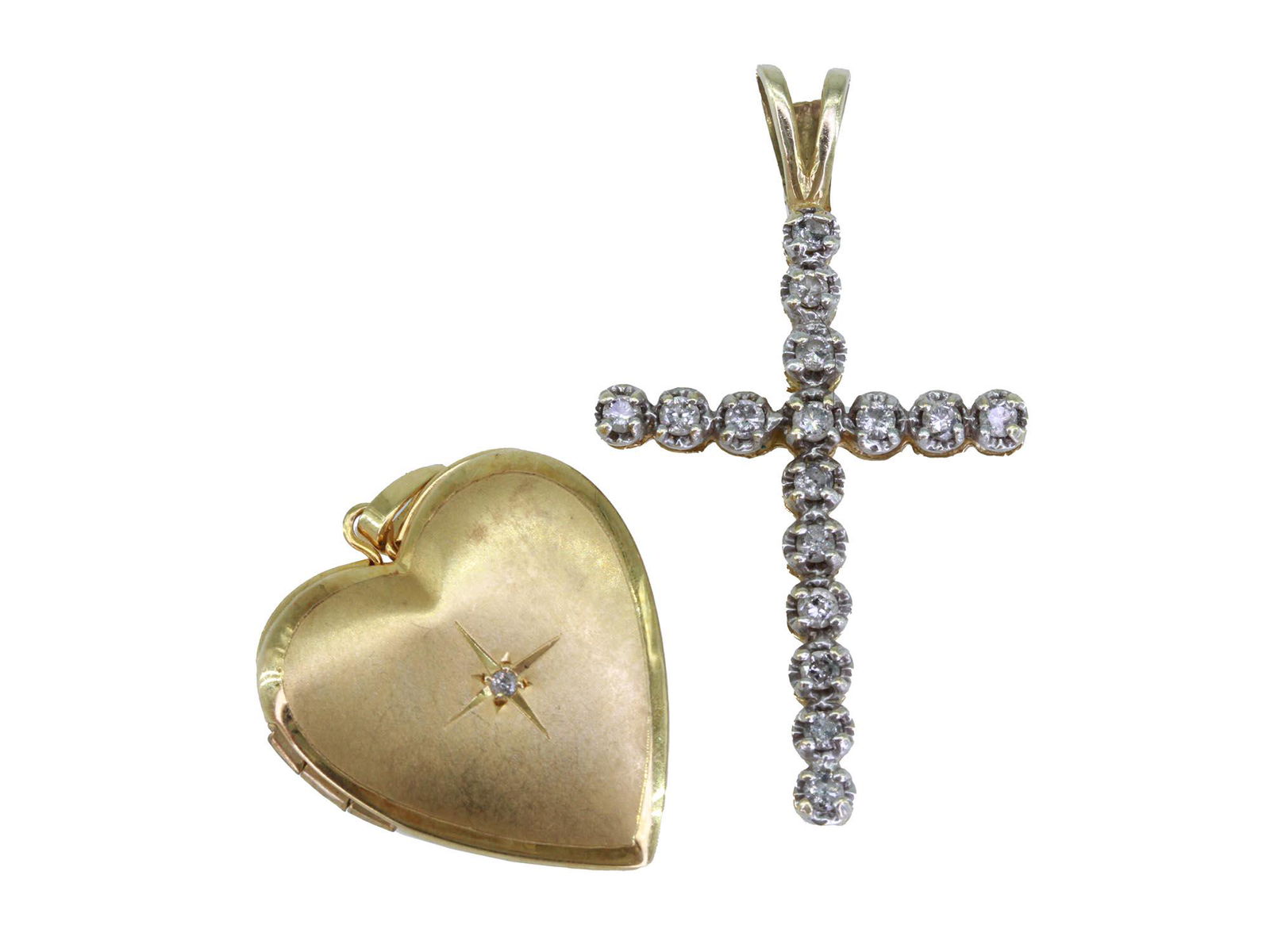 GOLD 10K CROSS WITH STONES AND GOLD HEART LOCKET (1 of 6)
