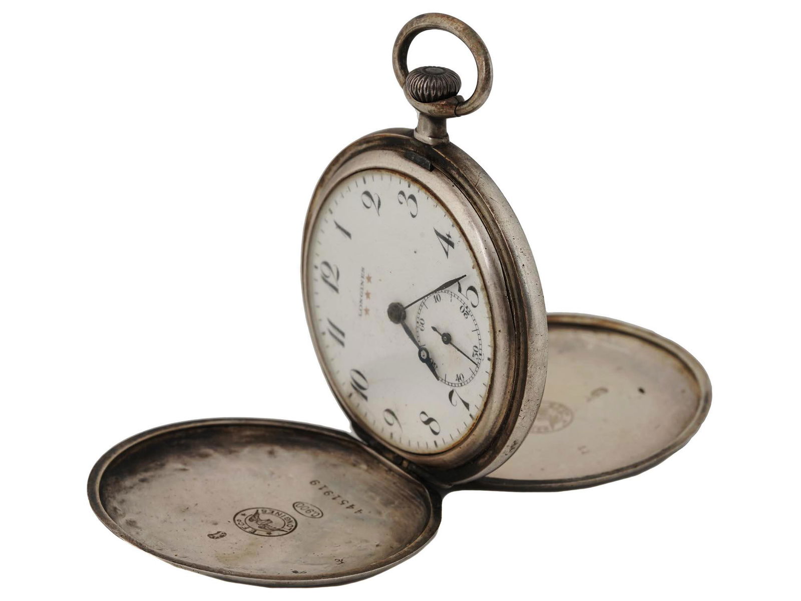 VINTAGE SWISS LONGINES LIDDED SILVER POCKET WATCH (1 of 7)