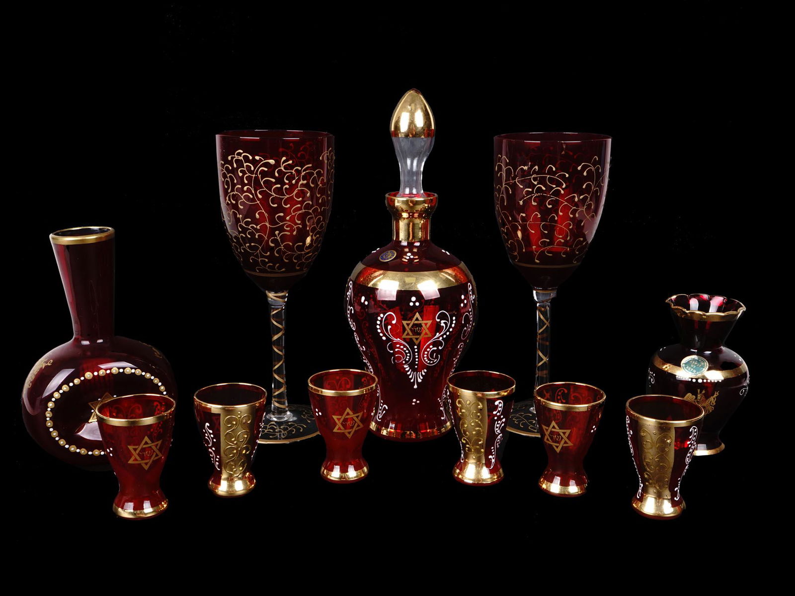 MURANO RUBY RED AND GOLD GLASS JUDAICA DRINK SET (1 of 9)
