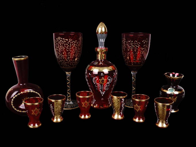 Murano Ruby Red And Gold Glass Judaica Drink Set