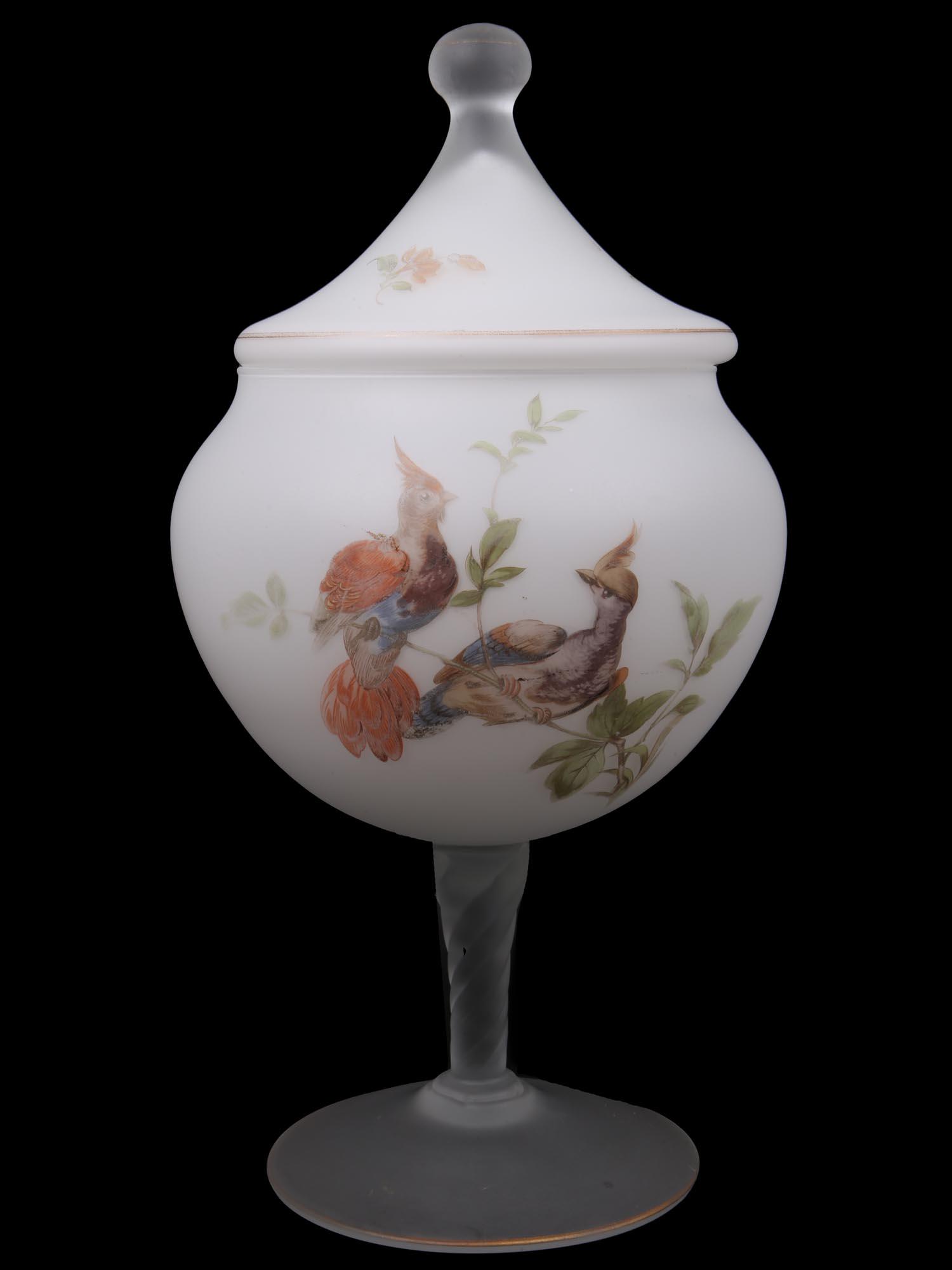 HAND PAINTED FOOTED MILK FROSTED GLASS COMPOTE (1 of 6)