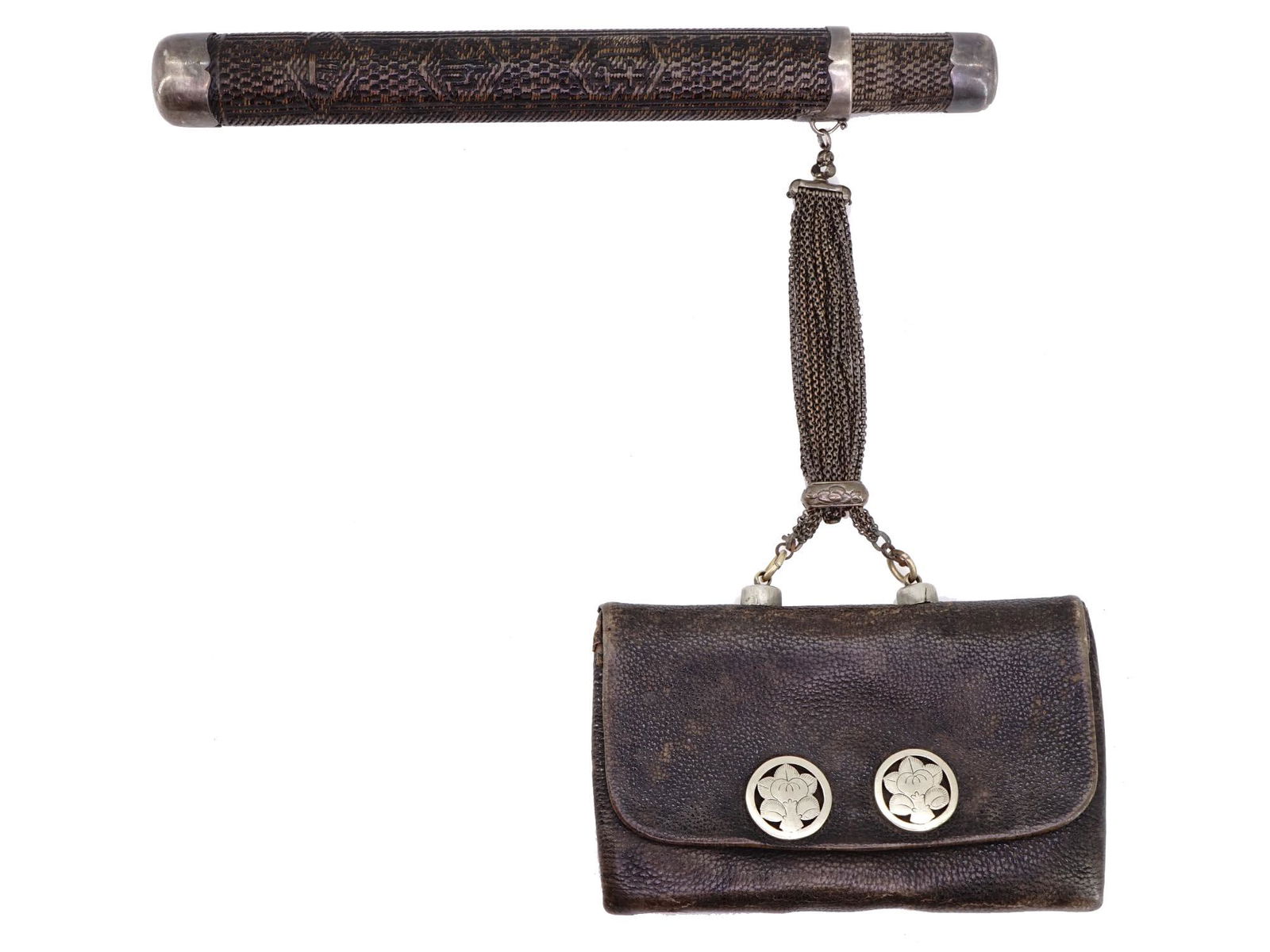 ANTIQUE JAPANESE TOBACCO PURSE PIPE AND CASE SET (1 of 11)