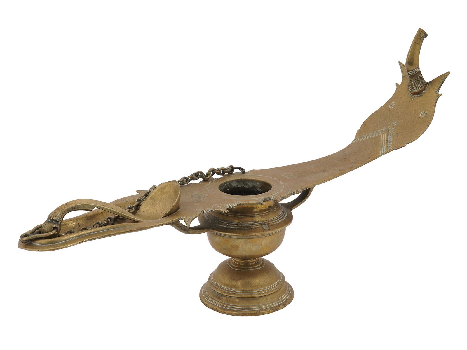 ANTIQUE 19TH C. INDIAN CAST BRASS RITUAL OIL LAMP (1 of 6)