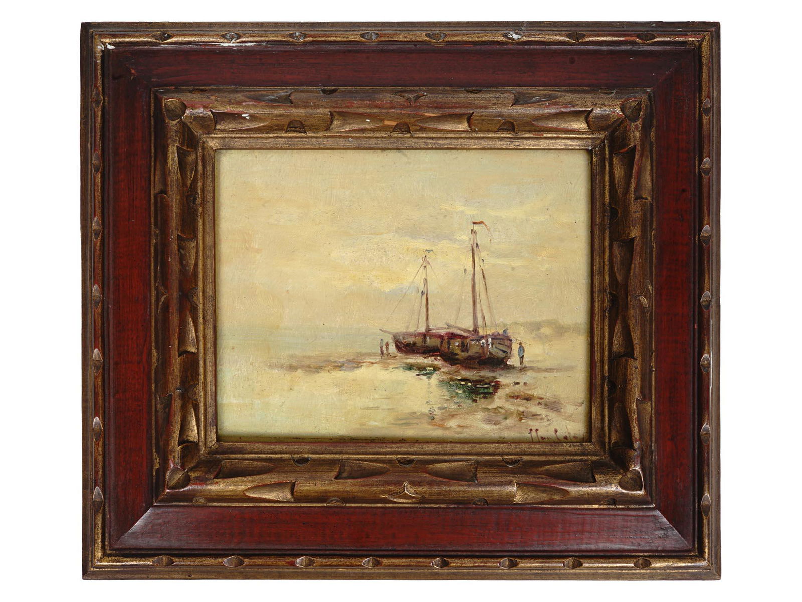 ATTR TO JOHAN JONGKIND DUTCH MARINE OIL PAINTING (1 of 4)