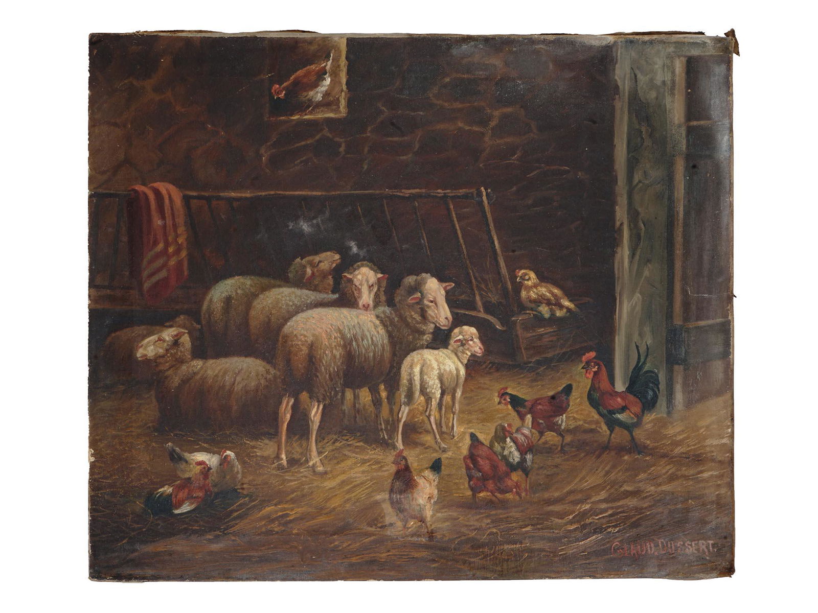 ANTIQUE PASTORAL SCENE SHEEPS OIL PAINTING SIGNED (1 of 10)