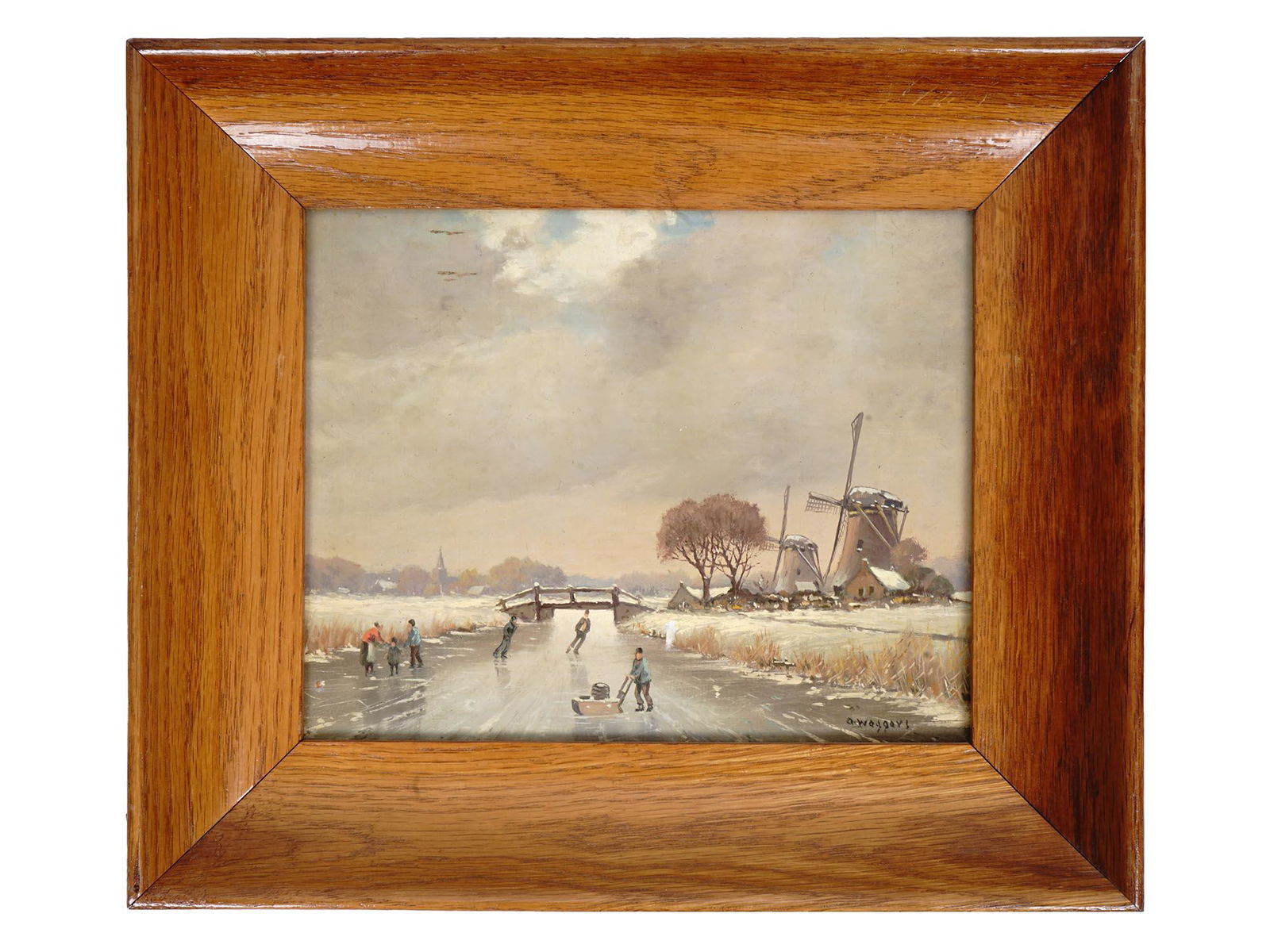 LANDSCAPE PAINTING ICE SKATING SIGNED A WEGGERS (1 of 7)