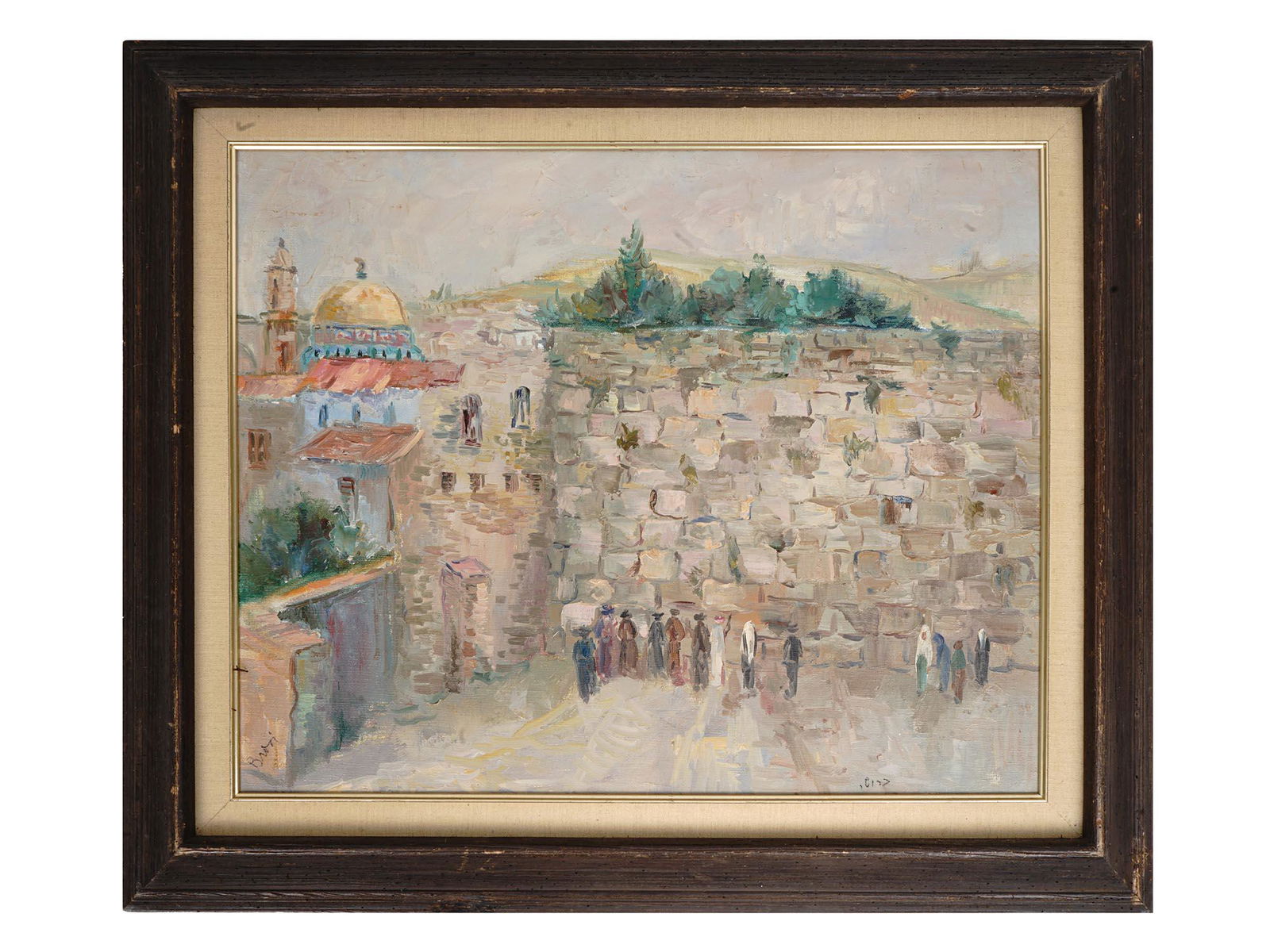 MID CENTURY JUDAICA OIL PAINTING JERUSALEM SIGNED (1 of 5)
