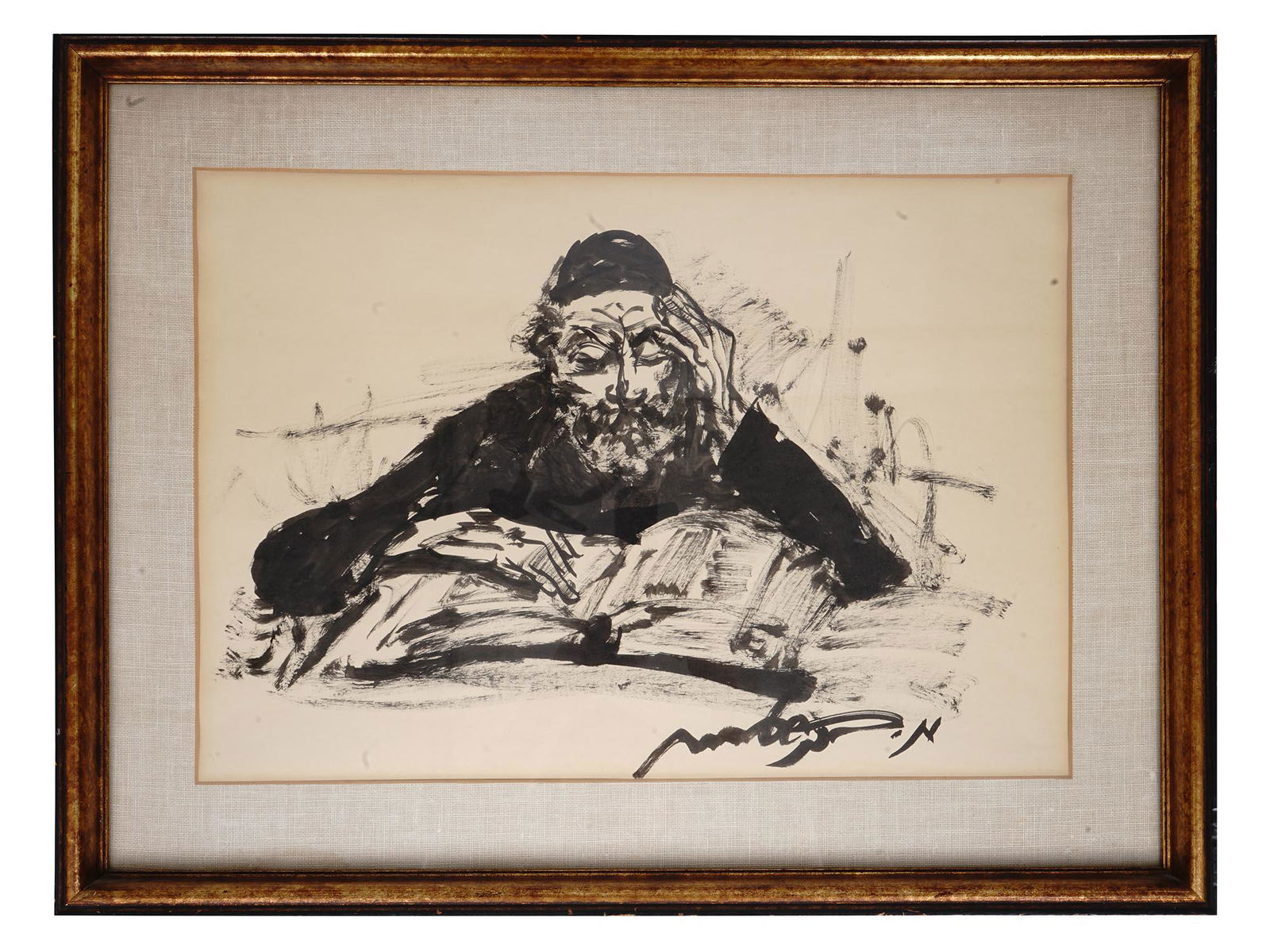 JUDAICA INK PAINTING RABBI BY MOSHE BERNSTEIN (1 of 6)