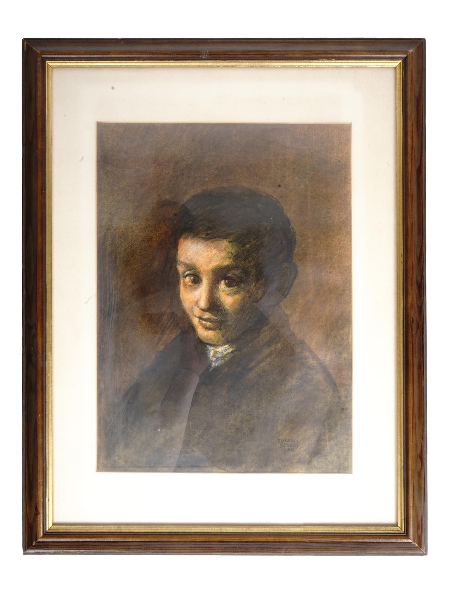 ISRAELI GOUACHE PAINTING OF BOY BY EMANUEL SCHARY (1 of 4)