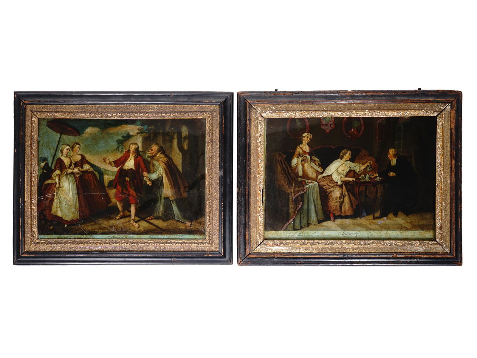 TWO ANTIQUE GLASS PAINTINGS AFTER NICOLAS LANCRET (1 of 13)