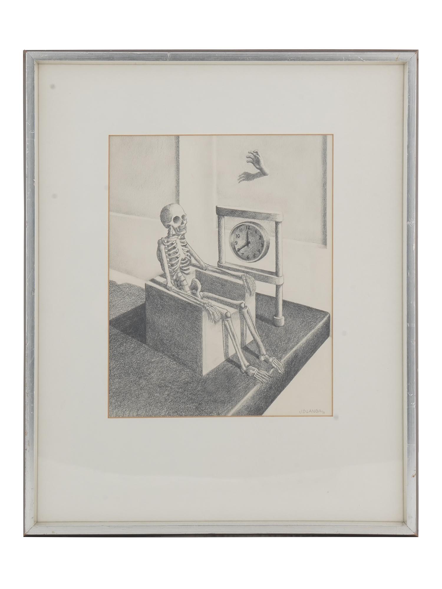 SURREALIST PENCIL DRAWING SIGNED JULIAN D LANDA (1 of 6)