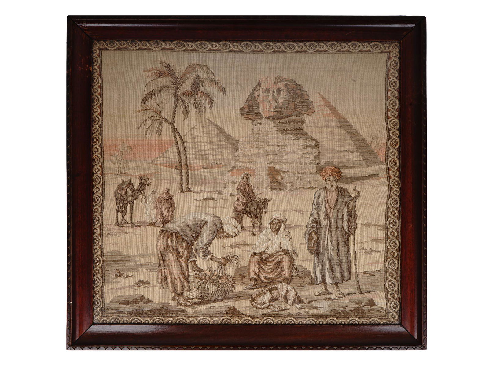 ANTIQUE ORIENTAL EGYPTIAN PYRAMID NEEDLE TAPESTRY (1 of 7)