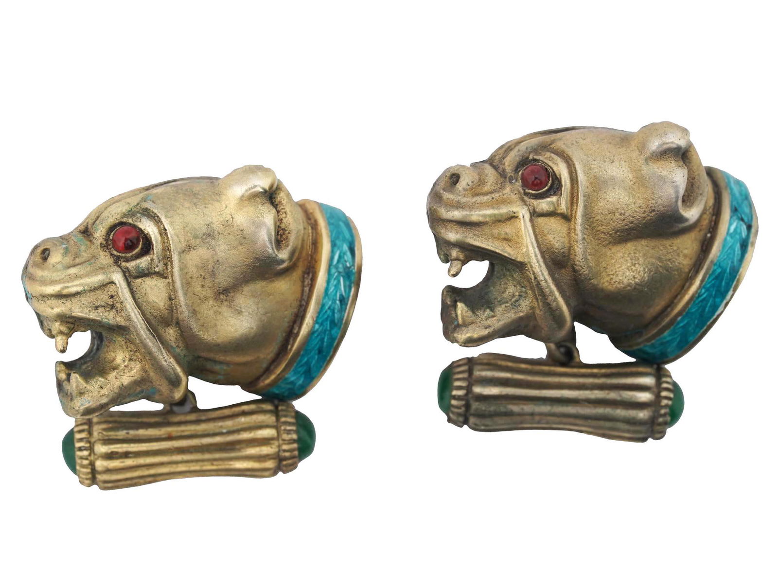 RUSSIAN GILT SILVER BULLDOG CUFFLINKS (1 of 8)