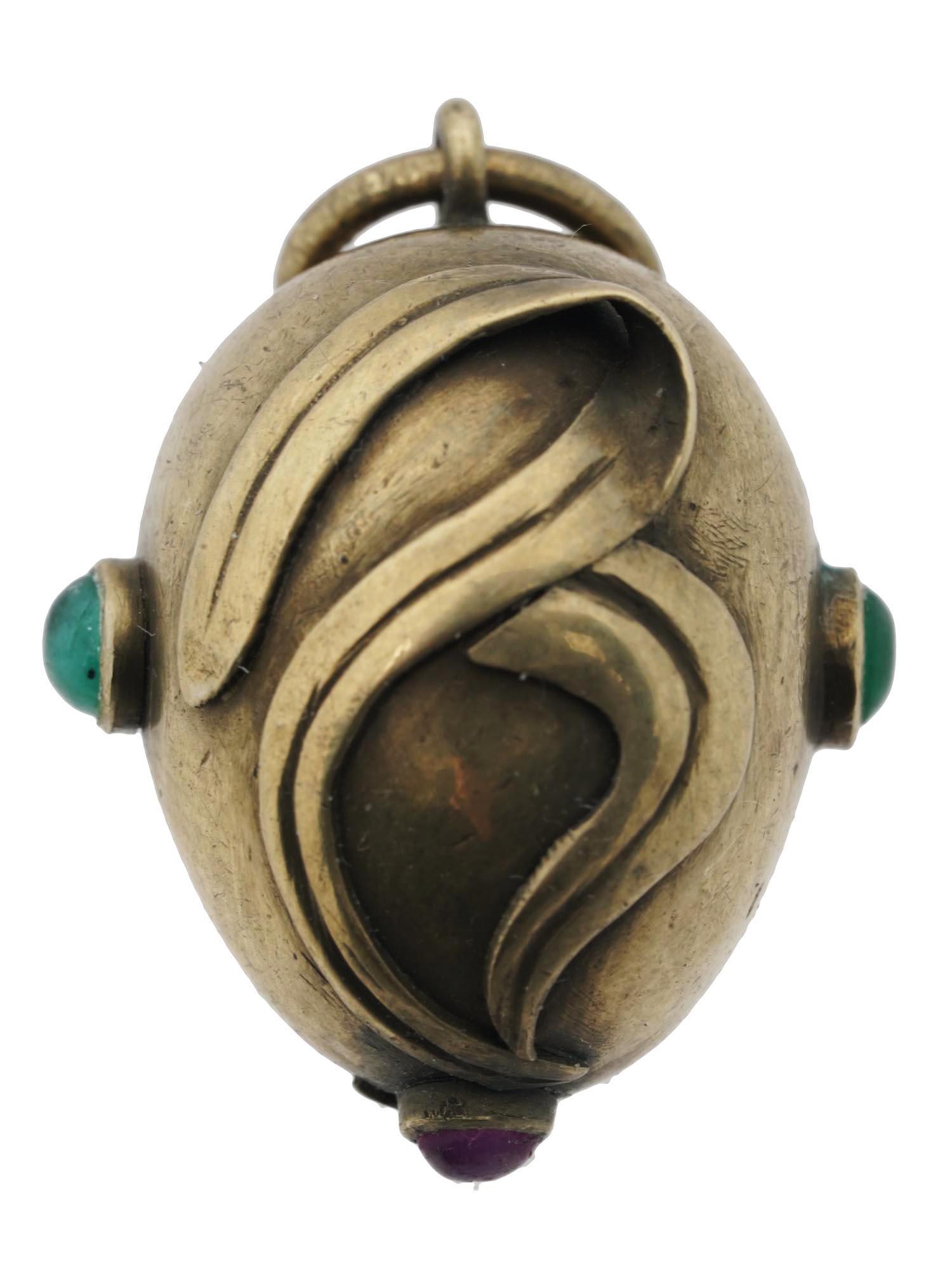 RUSSIAN SILVER EGG PENDANT WITH EMERALDS AND RUBY (1 of 6)