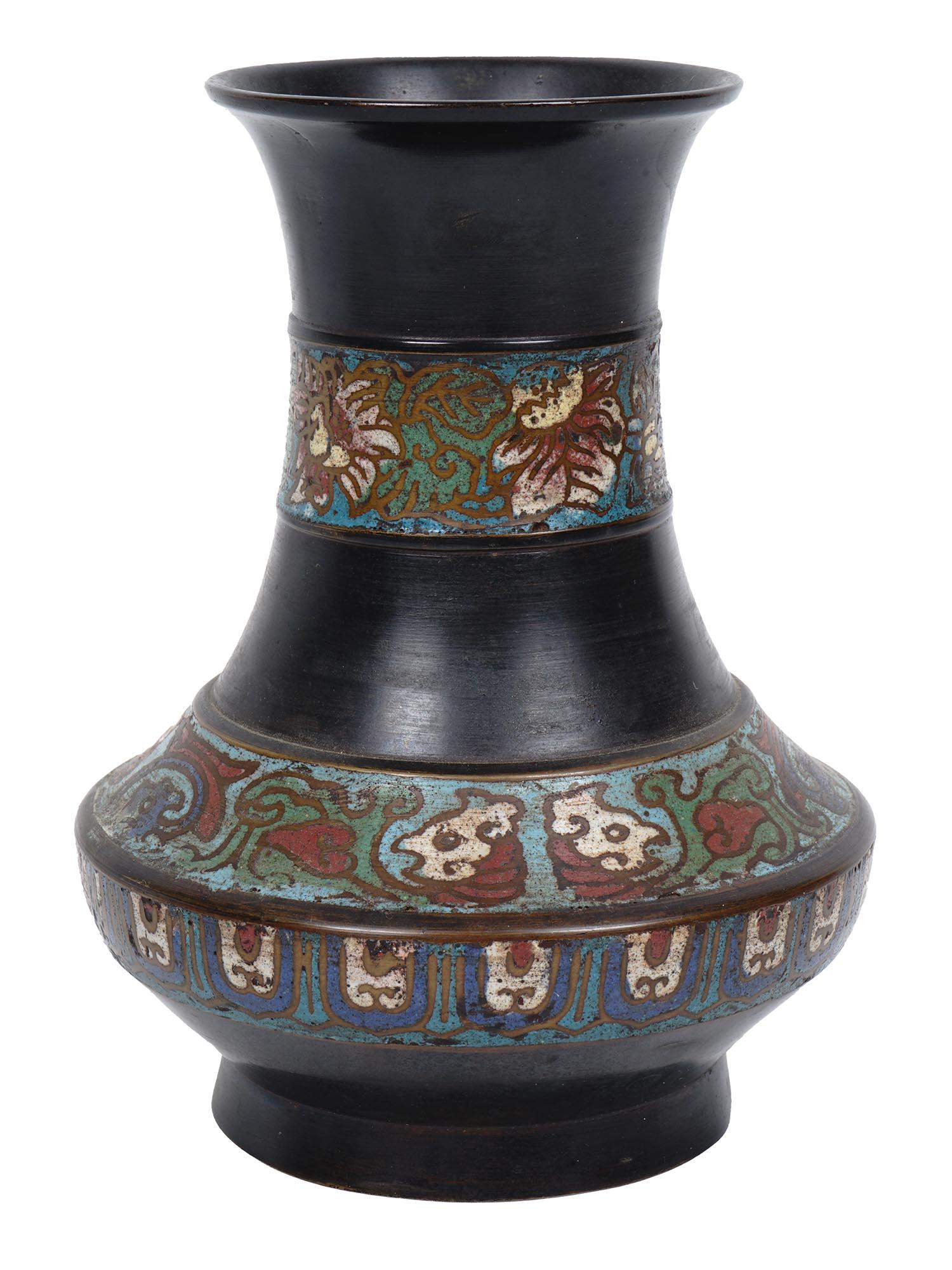 JAPANESE MEIJI CHAMPLEVE ENAMEL BRONZE URN VASE (1 of 9)