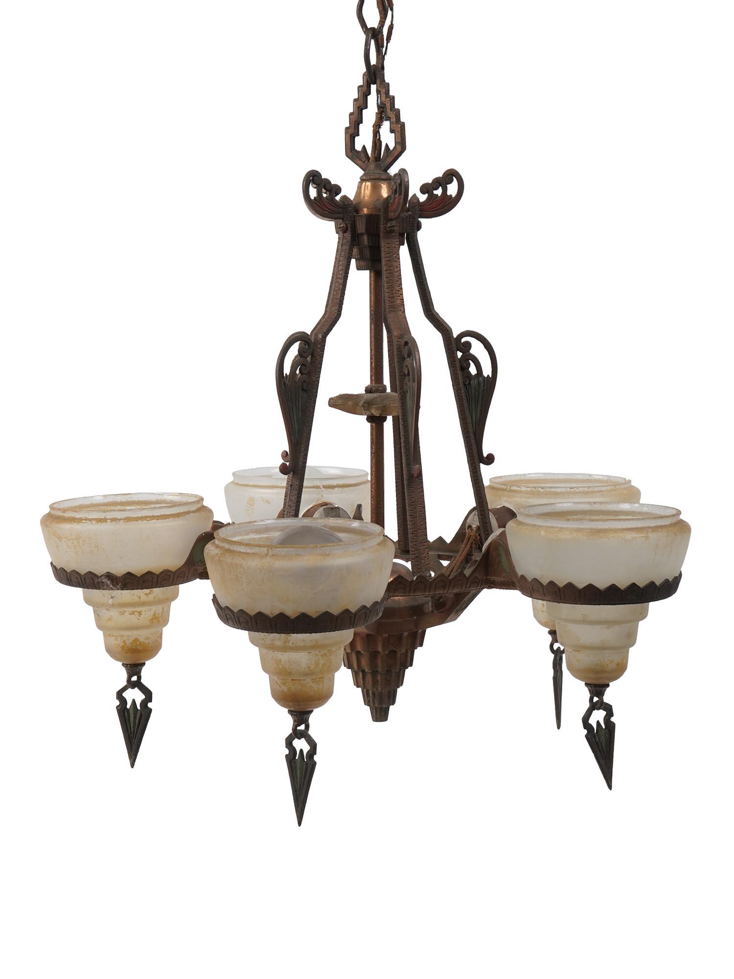 ANTIQUE CEILING CHANDELIER WITH GLASS SHADES (1 of 5)