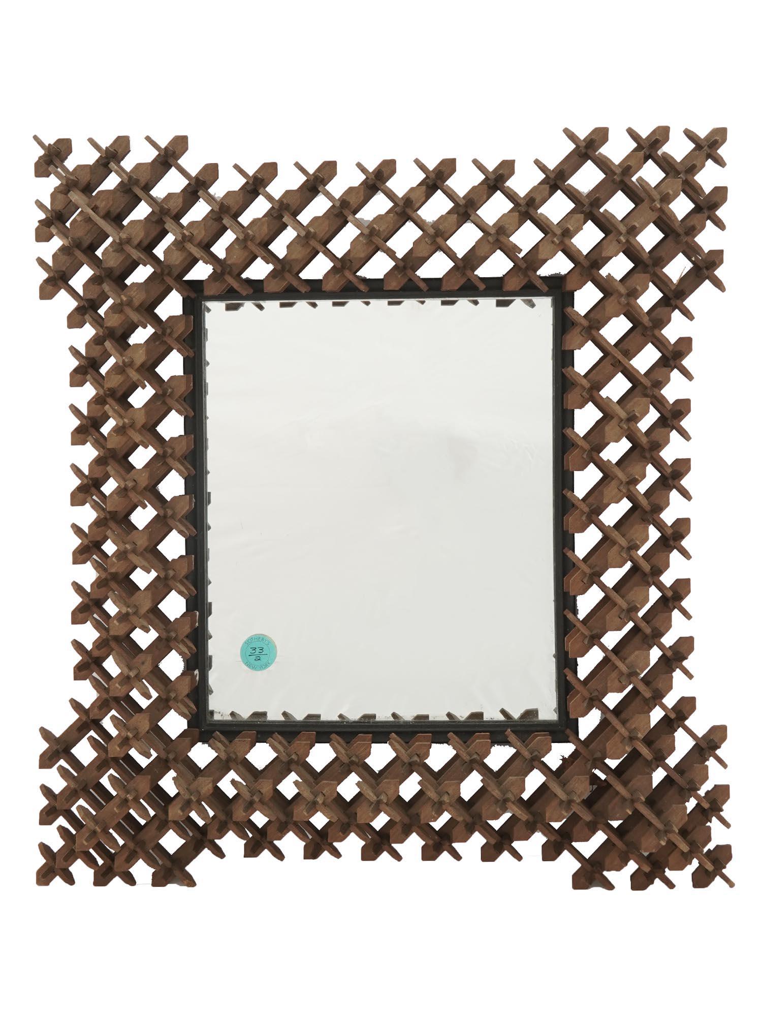 TRAMP ART MIRROR IN CROWN OF THORNS WOODEN FRAME (1 of 5)