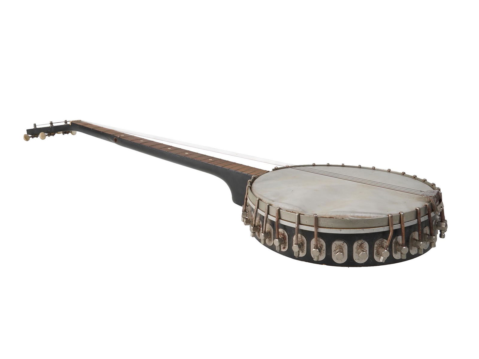 VINTAGE KAY FOUR STRING TENOR BANJO GUITAR: A vintage Kay four string tenor banjo. Comes with tuning keys. Made in the USA. Circa the1950s. Dimensions: 38" in Length. All measurements are approximate