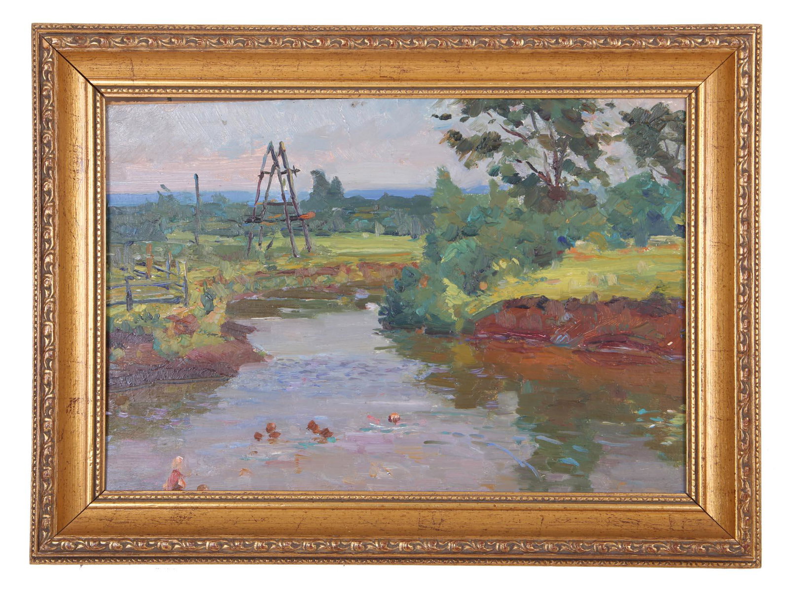 RUSSIAN SOVIET OIL PAINTING BY VLADIMIR GORSKY: Vladimir Gorsky, Russian Soviet, born 1946, oil painting on board, Etude. Circa: 1940s-1950s. Framed. Inscribed and titled on the back. Inscribed with dedication dated 2004 on the back. Vladimir Aleks