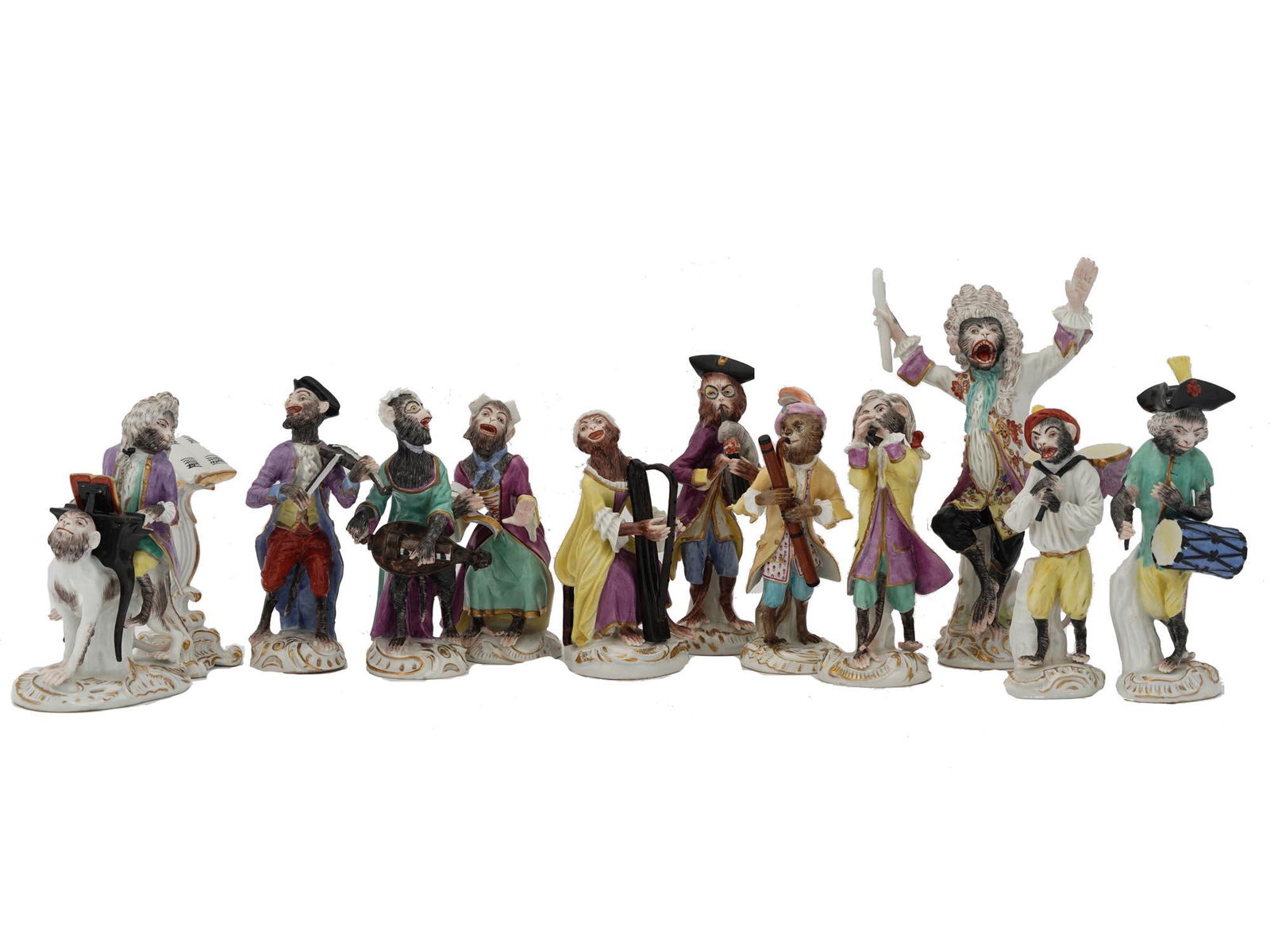 ANTIQUE MEISSEN PORCELAIN MONKEY BAND FIGURES (1 of 6)