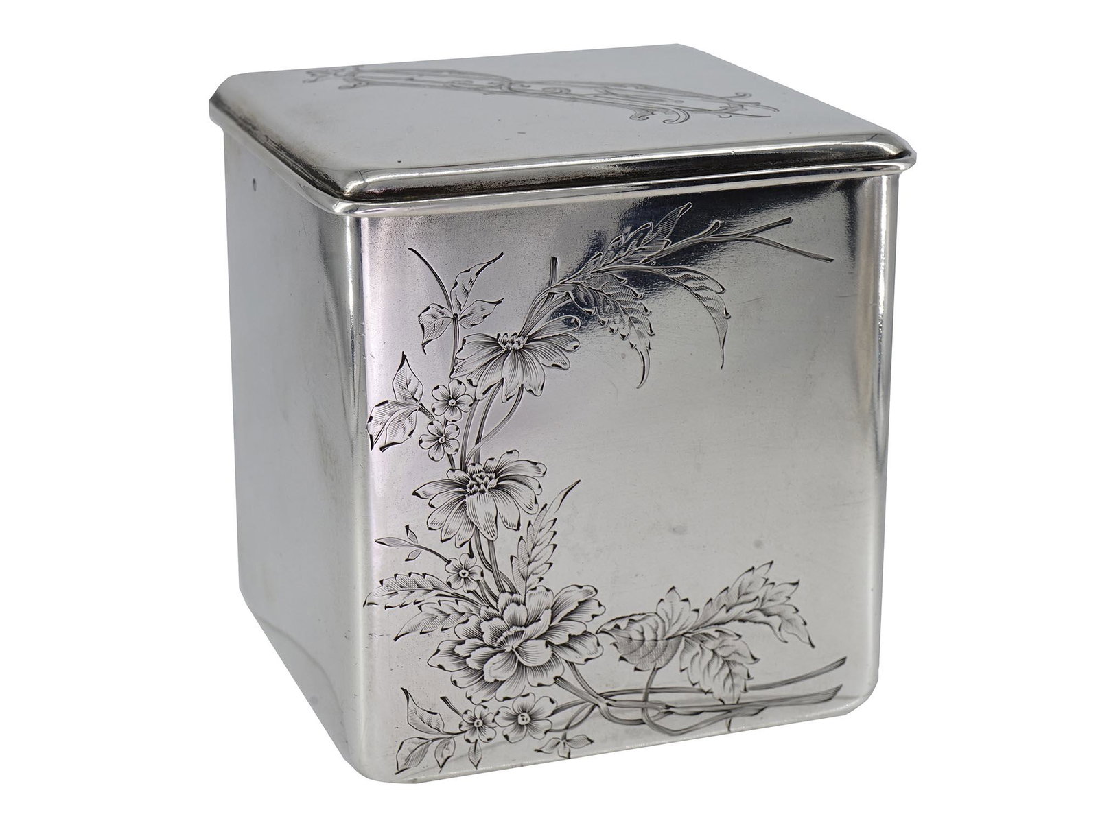 RUSSIAN MONOGRAMED SILVER TEA JAR WITH ENGRAVINGS (1 of 11)