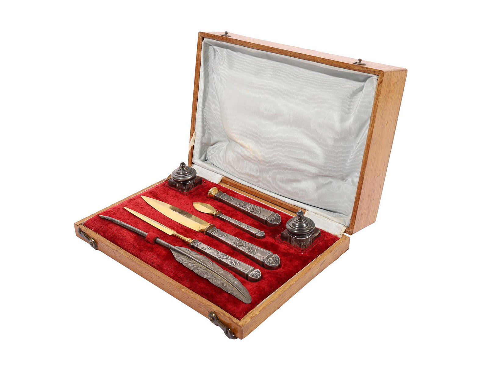 ANTIQUE RUSSIAN SILVER WRITING SET IN WOODEN CASE (1 of 11)