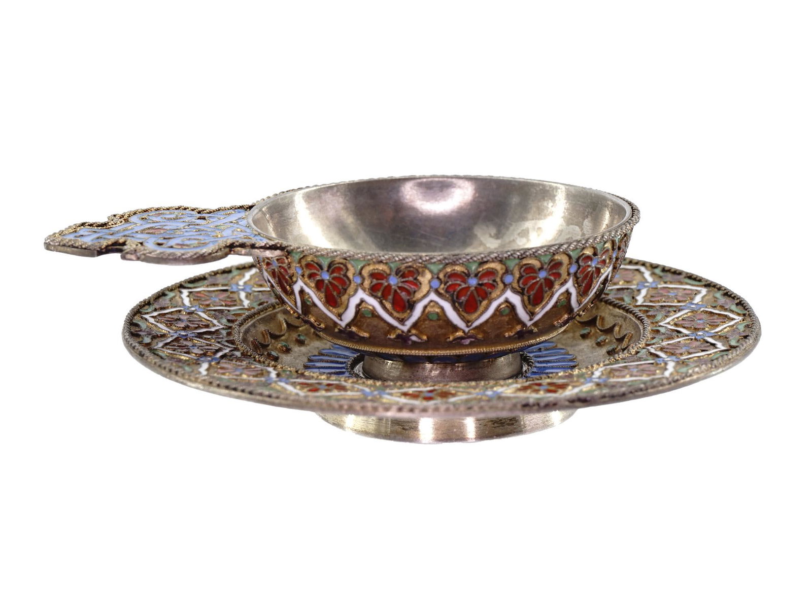 ANTIQUE RUSSIAN SILVER CLOISONNE CHARKA W SAUCER (1 of 11)