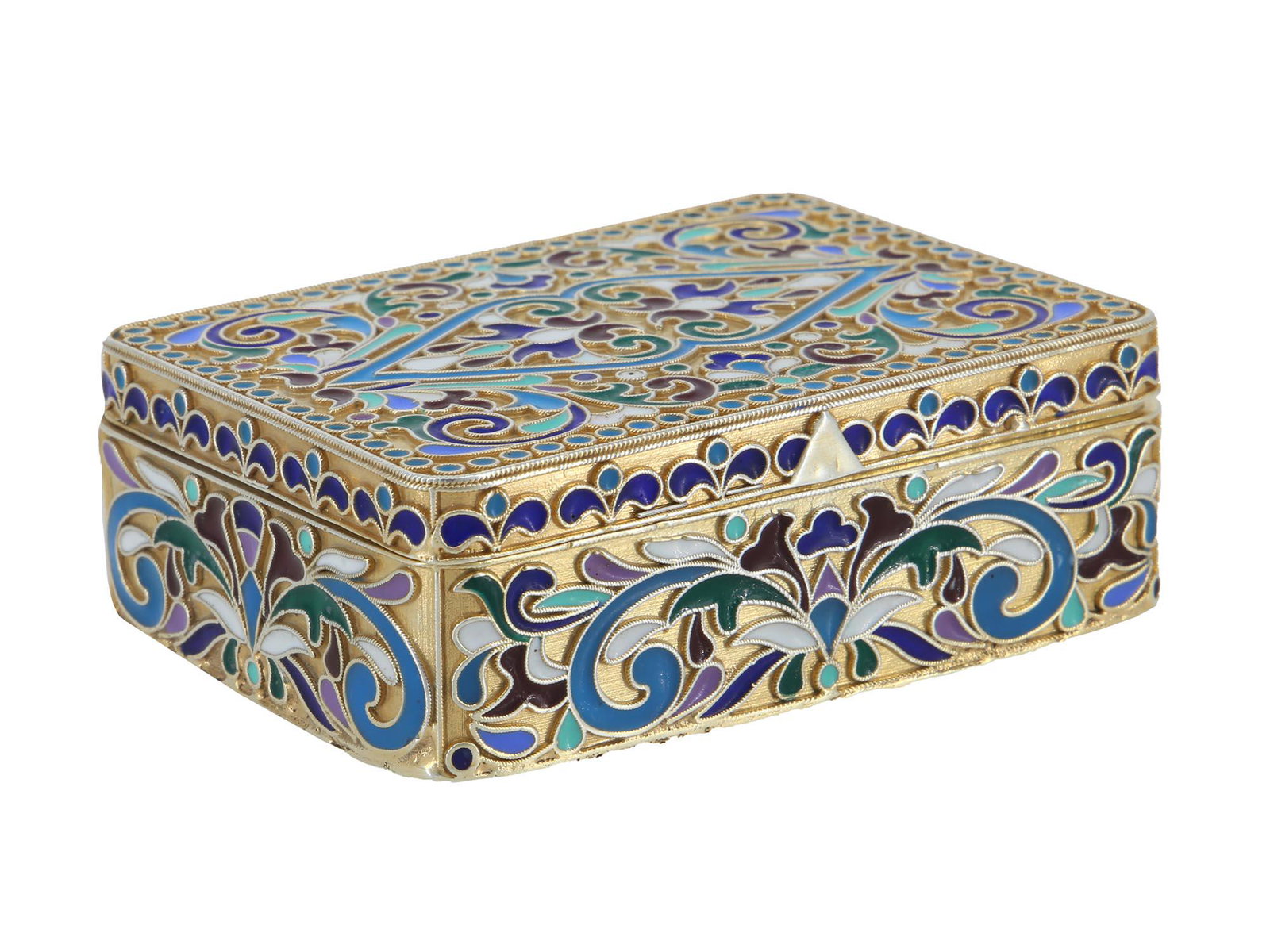 RUSSIAN GILT SILVER CLOISONNE ENAMEL JEWELRY BOX (1 of 8)