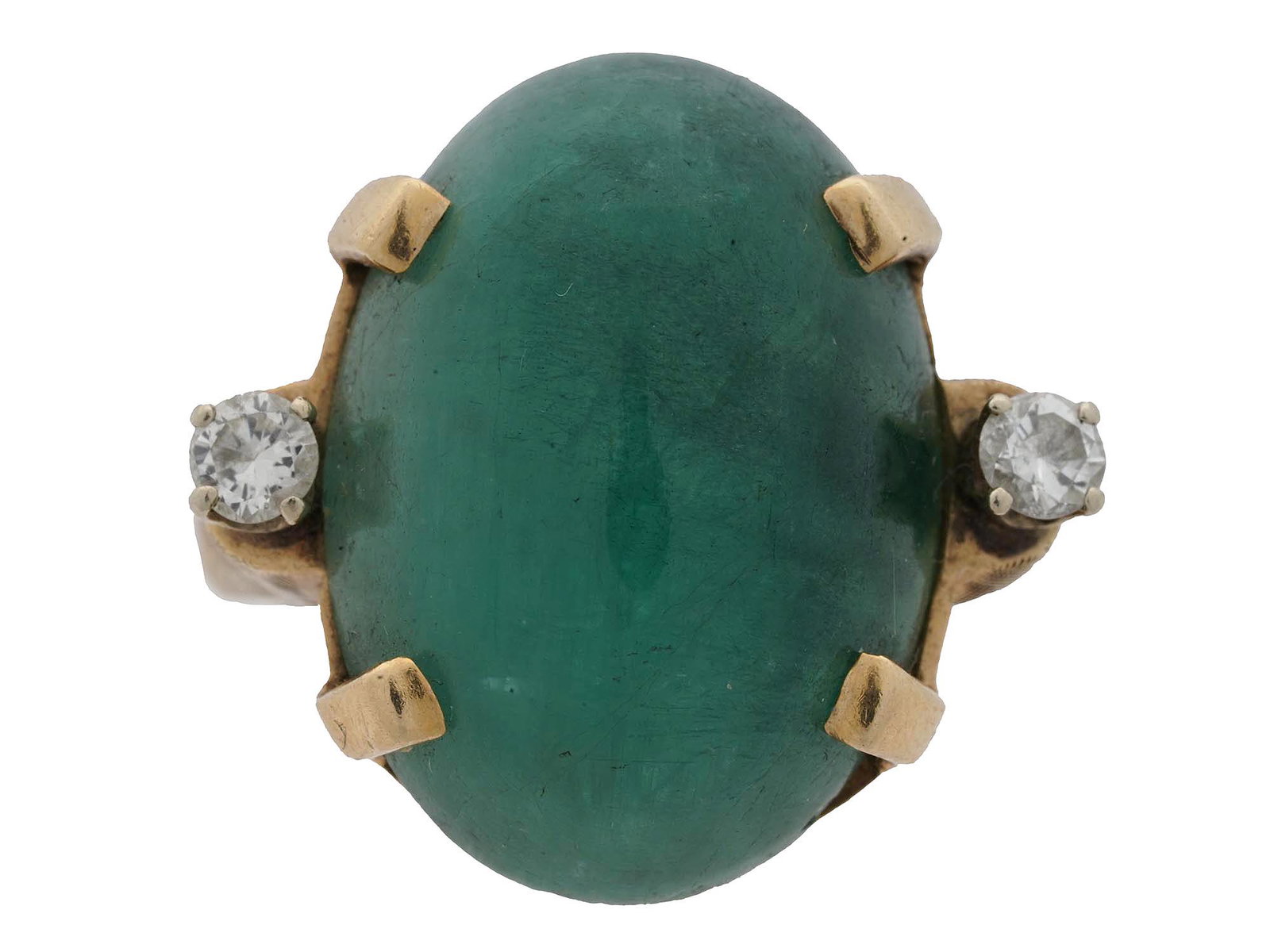14K GOLD COCKTAIL RING WITH JADE AND DIAMONDS (1 of 6)