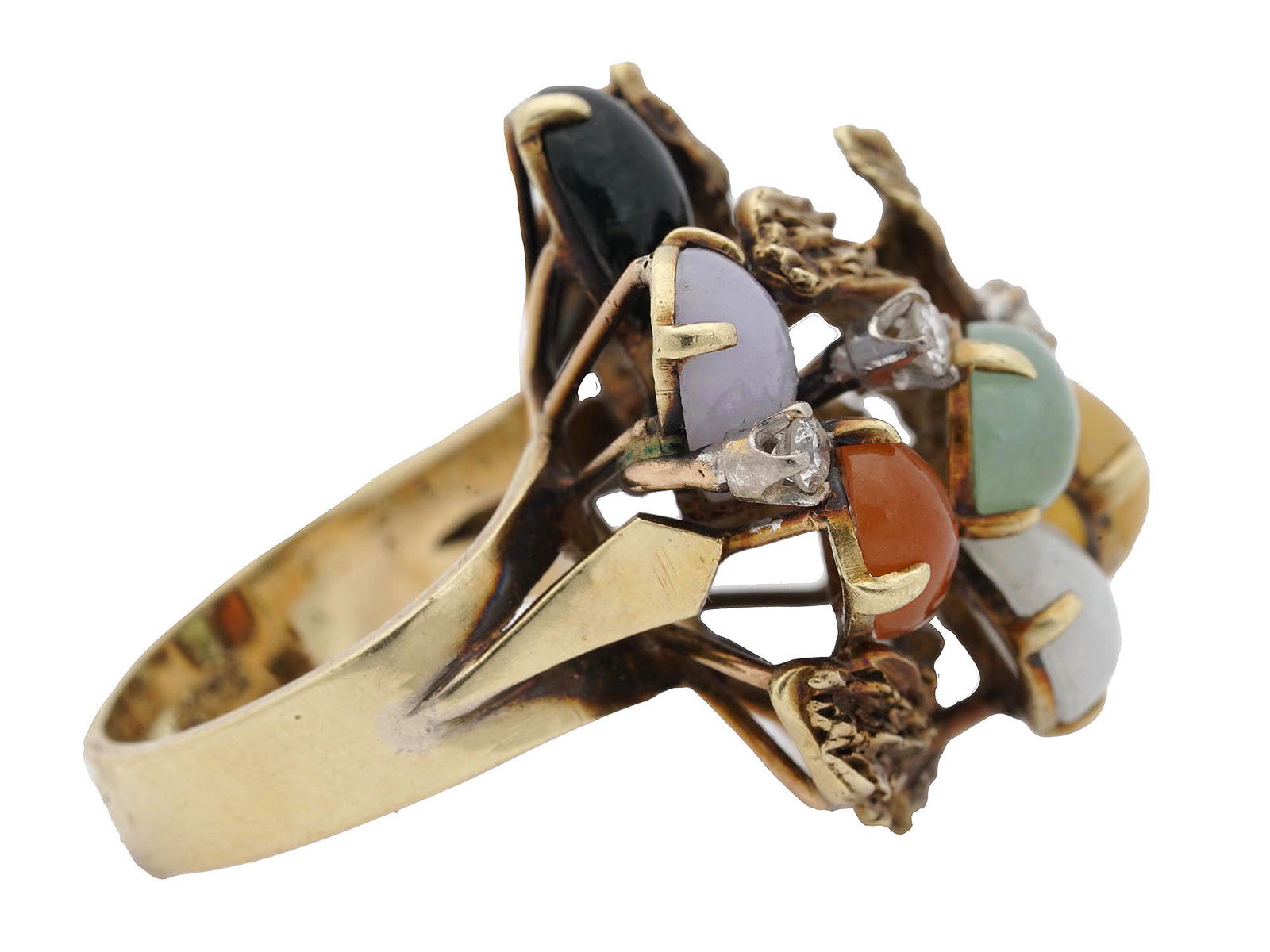 14K GOLD RING WITH MULTI COLOR JADE AND DIAMONDS (1 of 6)