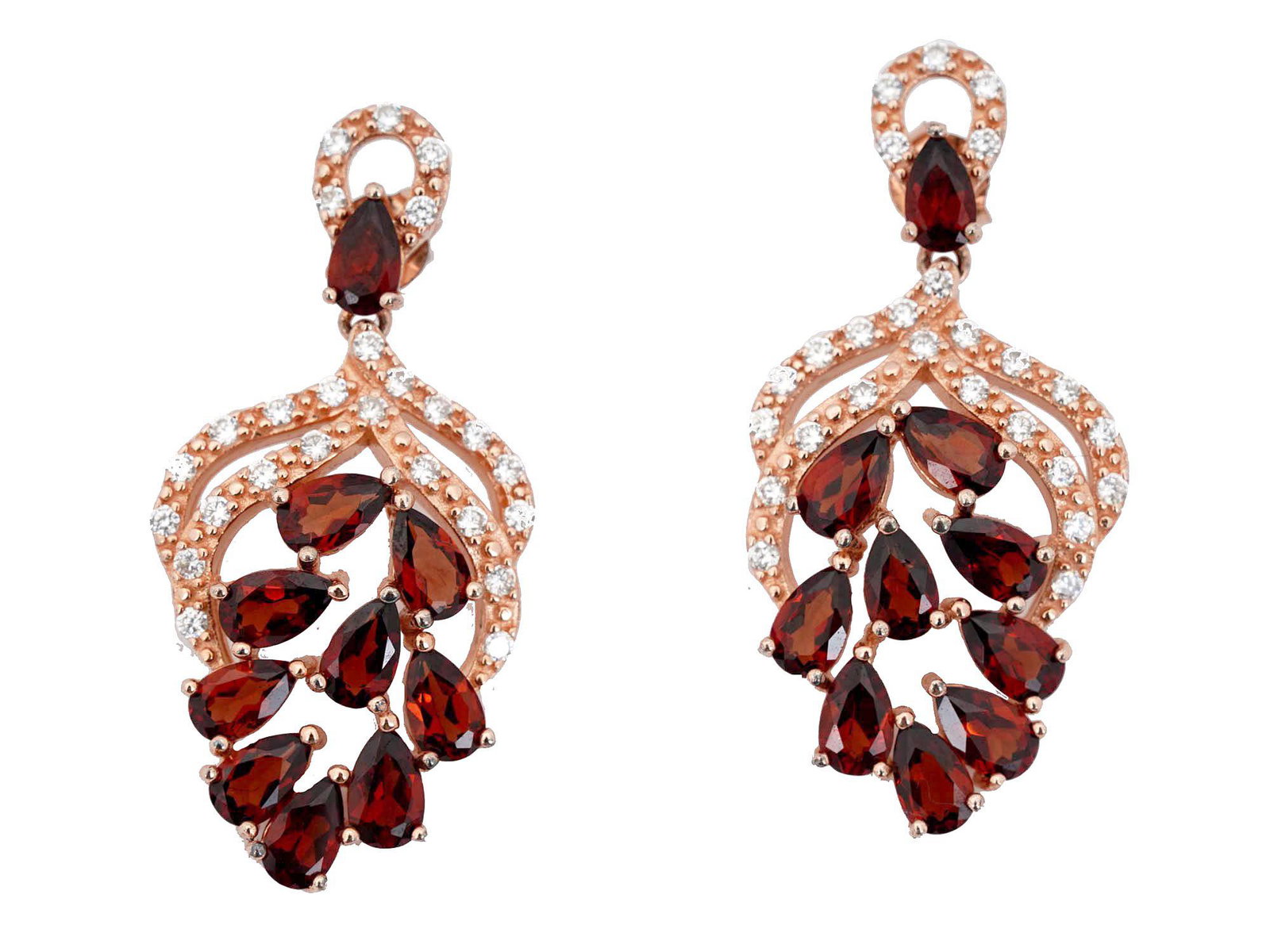 ROSE GOLD PLATED GRAPES DANGLE EARRINGS W GARNET (1 of 7)