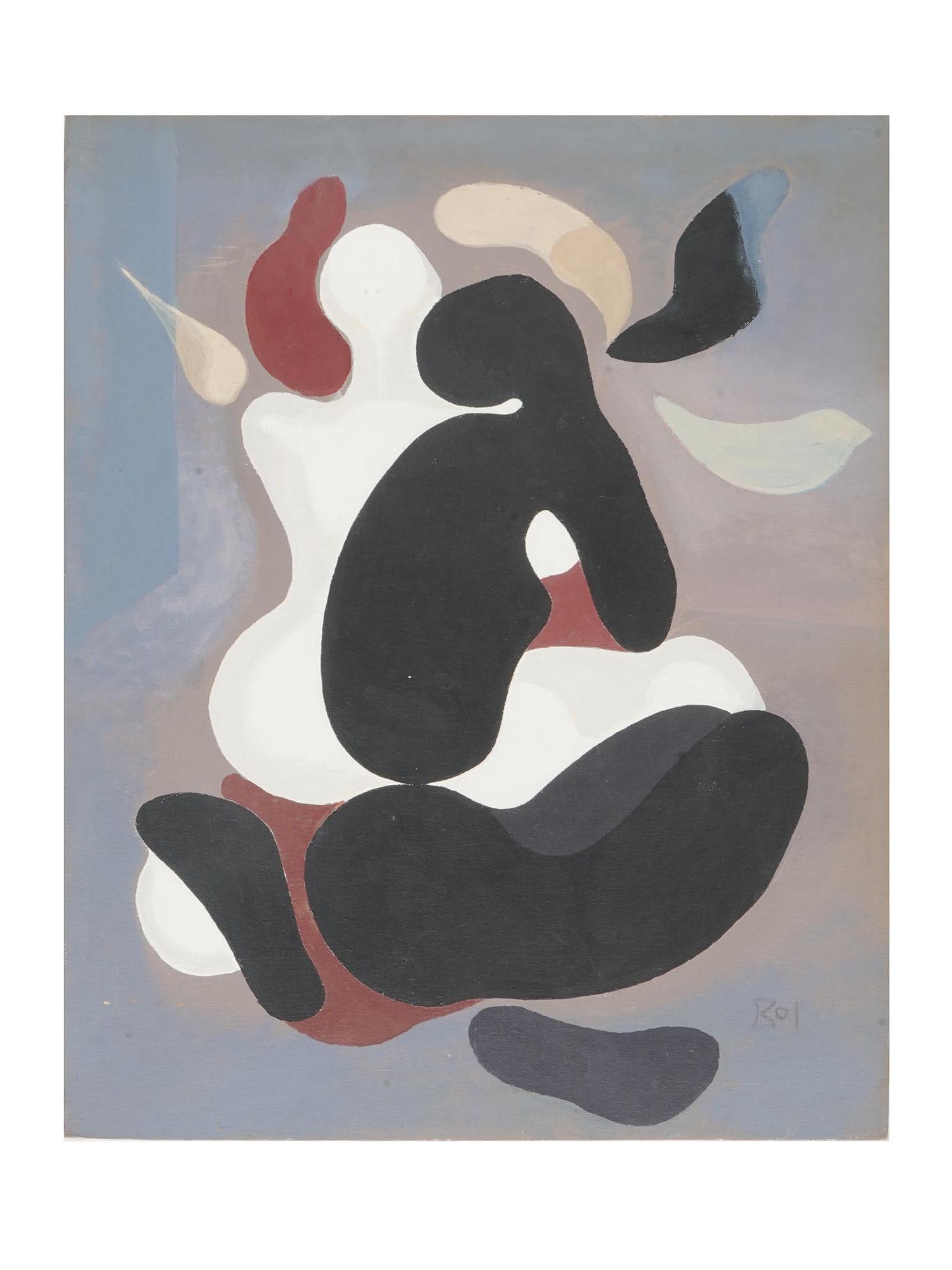 PAIR OF ABSTRACT SURREAL ACRYLIC PAINTINGS SIGNED (1 of 11)