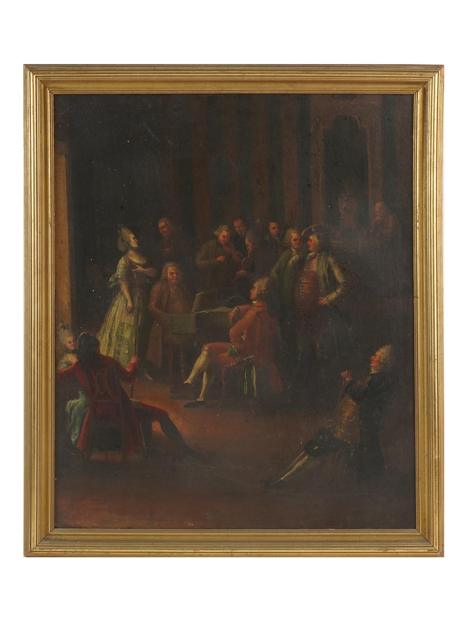 AN ANTIQUE BACH MUSIC PARTY OIL PAINTING, C. 1850 (1 of 6)