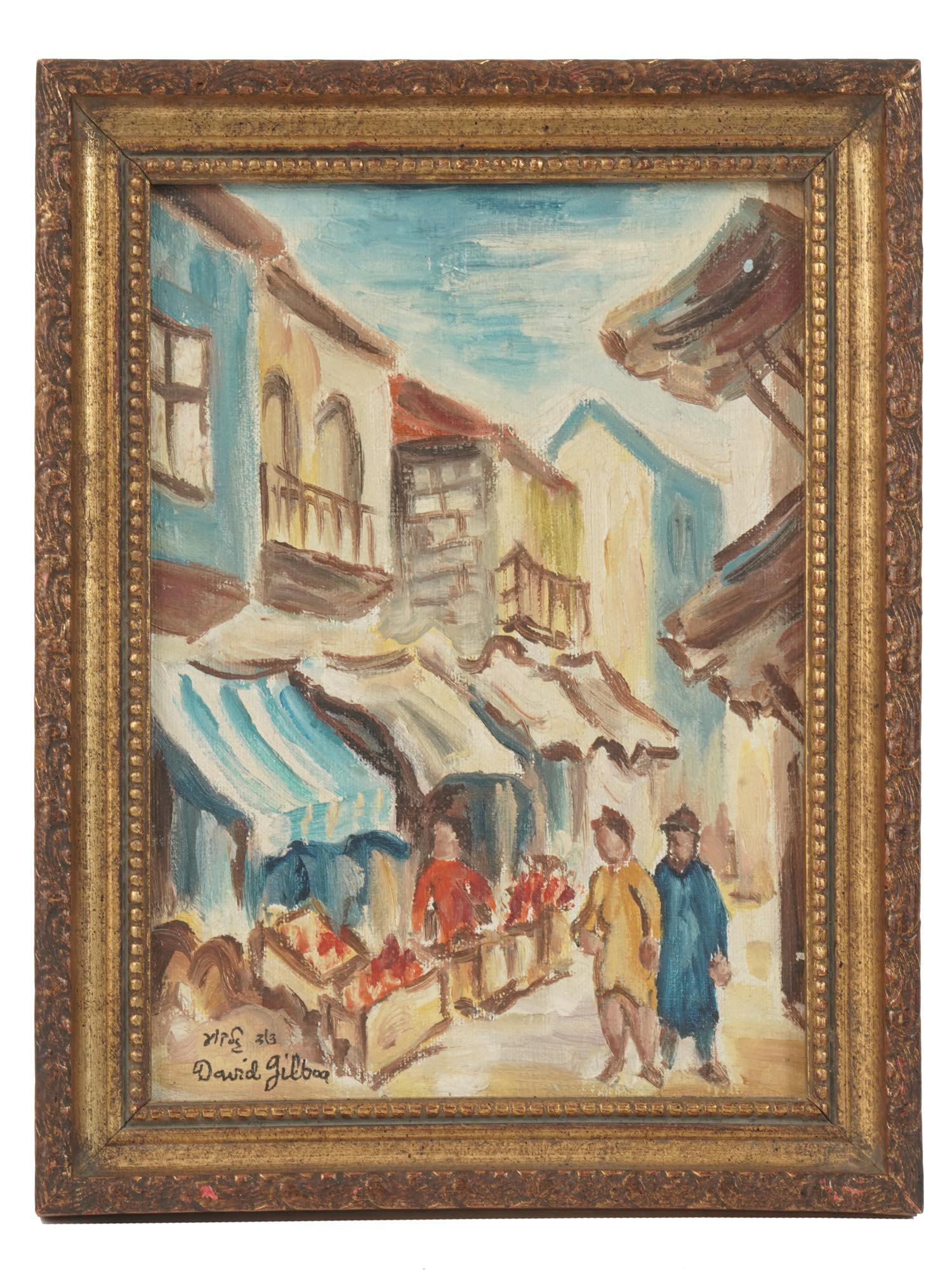 DAVID GILBOA ROMANIAN ISRAELI FRAMED OIL PAINTING: An oil on canvas painting depicting a Post Impressionist style cityscape. Signed David Gilboa and numbered 3 out of 3 on the lower left. David Gilboa, 1910-1976, was a Romanian-Israeli artist who spec