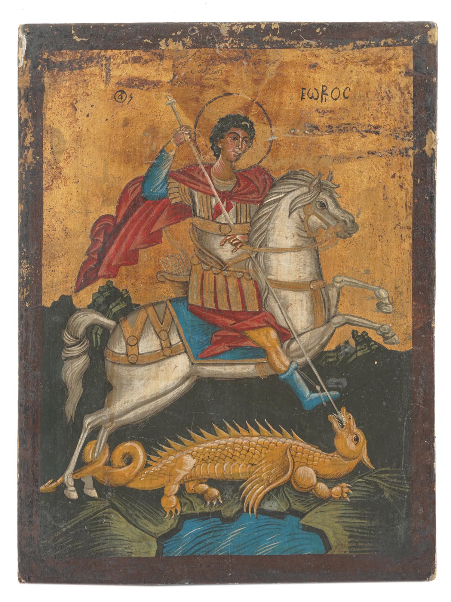 ANTIQUE ORTHODOX ICON OF SAINT GEORGE WITH DRAGON (1 of 4)