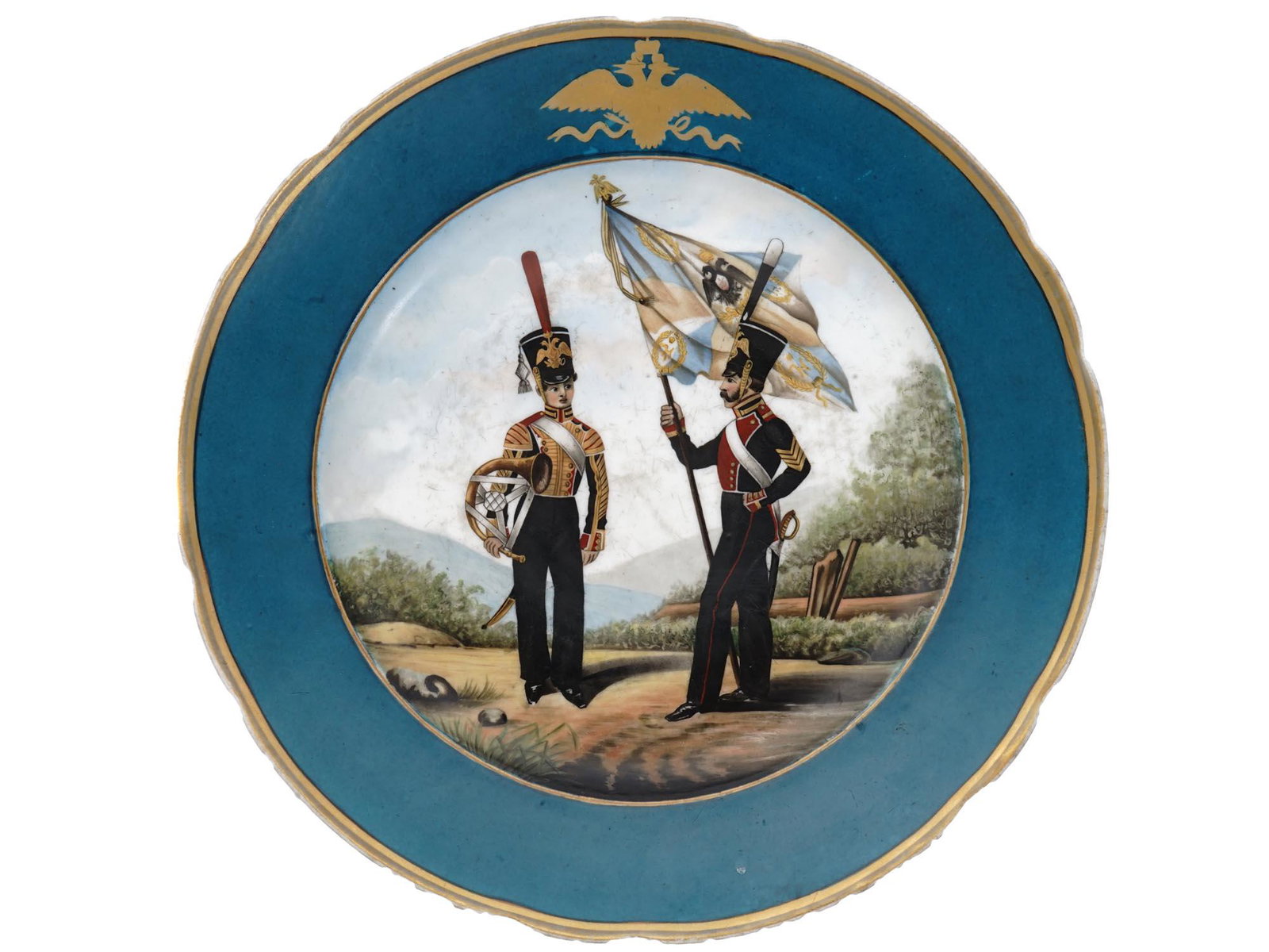 ANTIQUE RUSSIAN IMPERIAL PORCELAIN MILITARY PLATE (1 of 5)