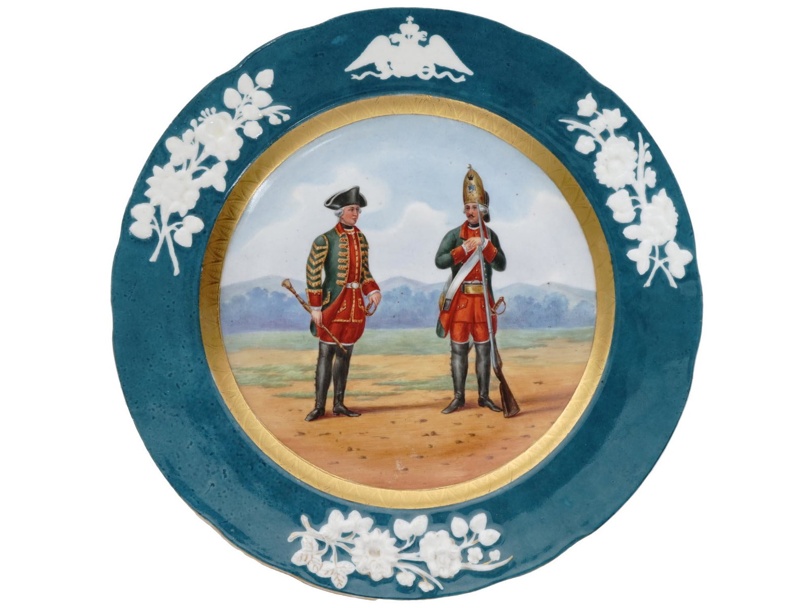 ANTIQUE RUSSIAN IMPERIAL PORCELAIN MILITARY PLATE (1 of 6)