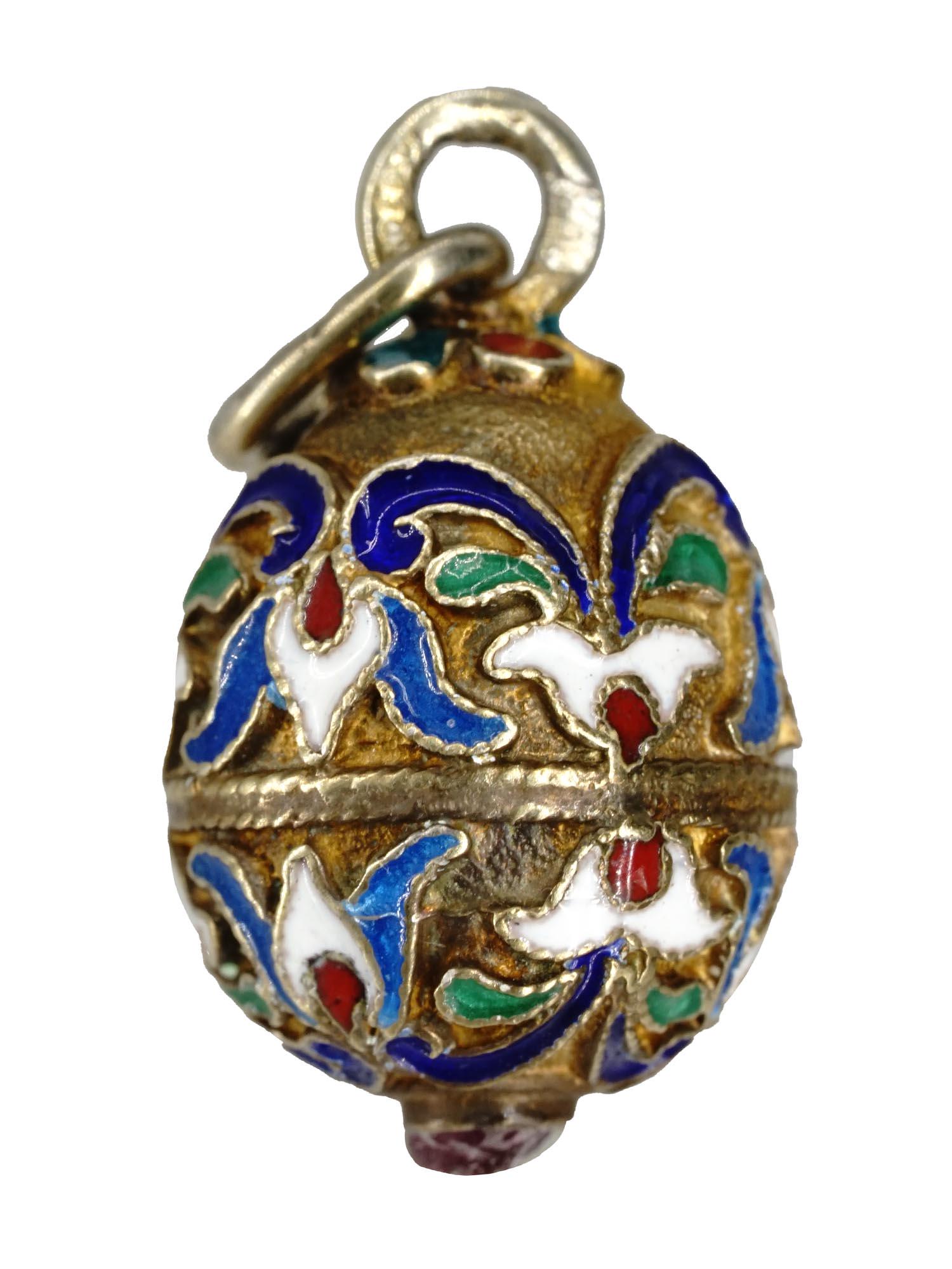 RUSSIAN 88 GILT SILVER ENAMEL EASTER EGG PENDANT (1 of 6)