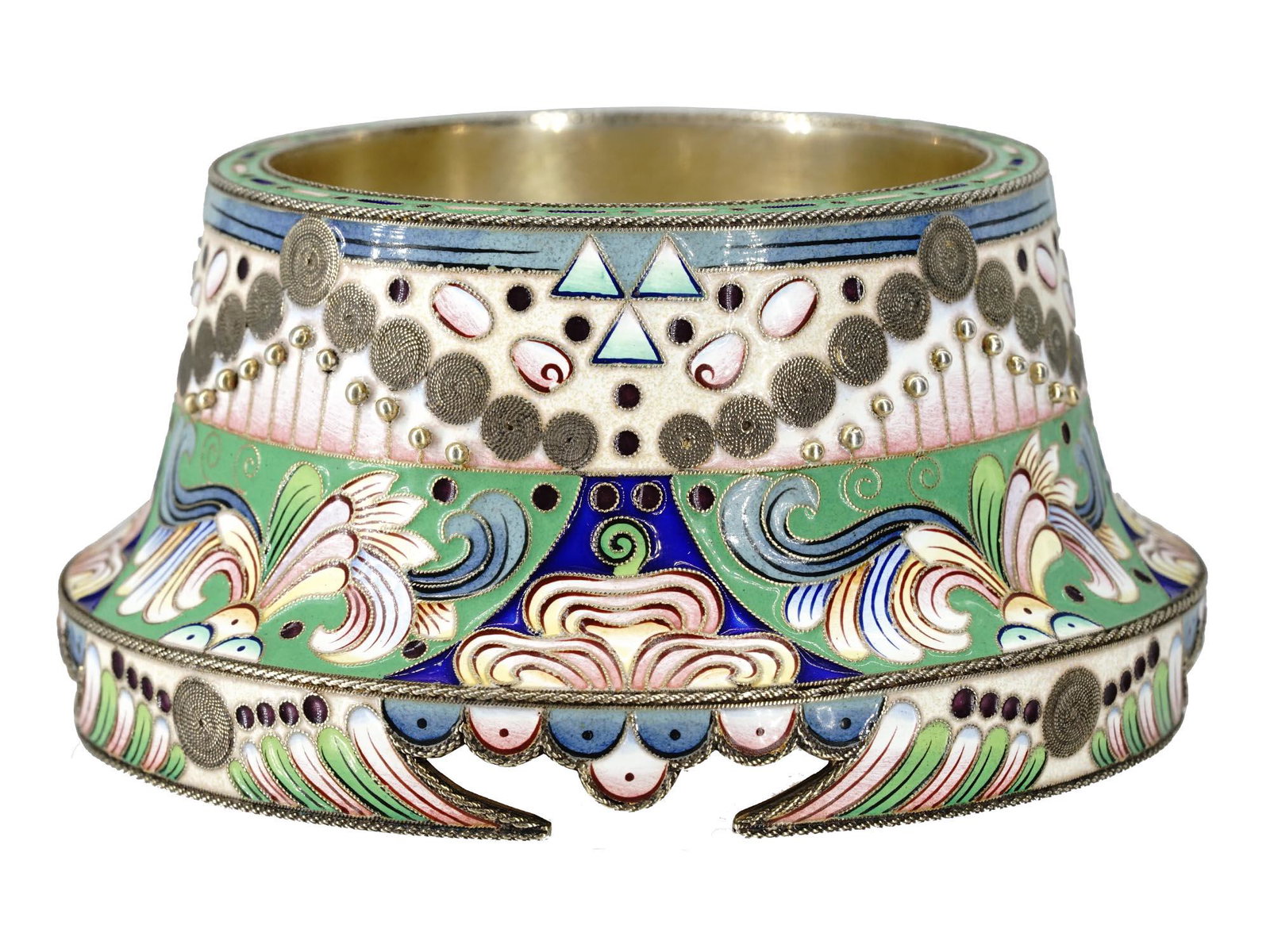 RUSSIAN 84 SILVER AND ENAMELED CAVIAR DISH (1 of 7)