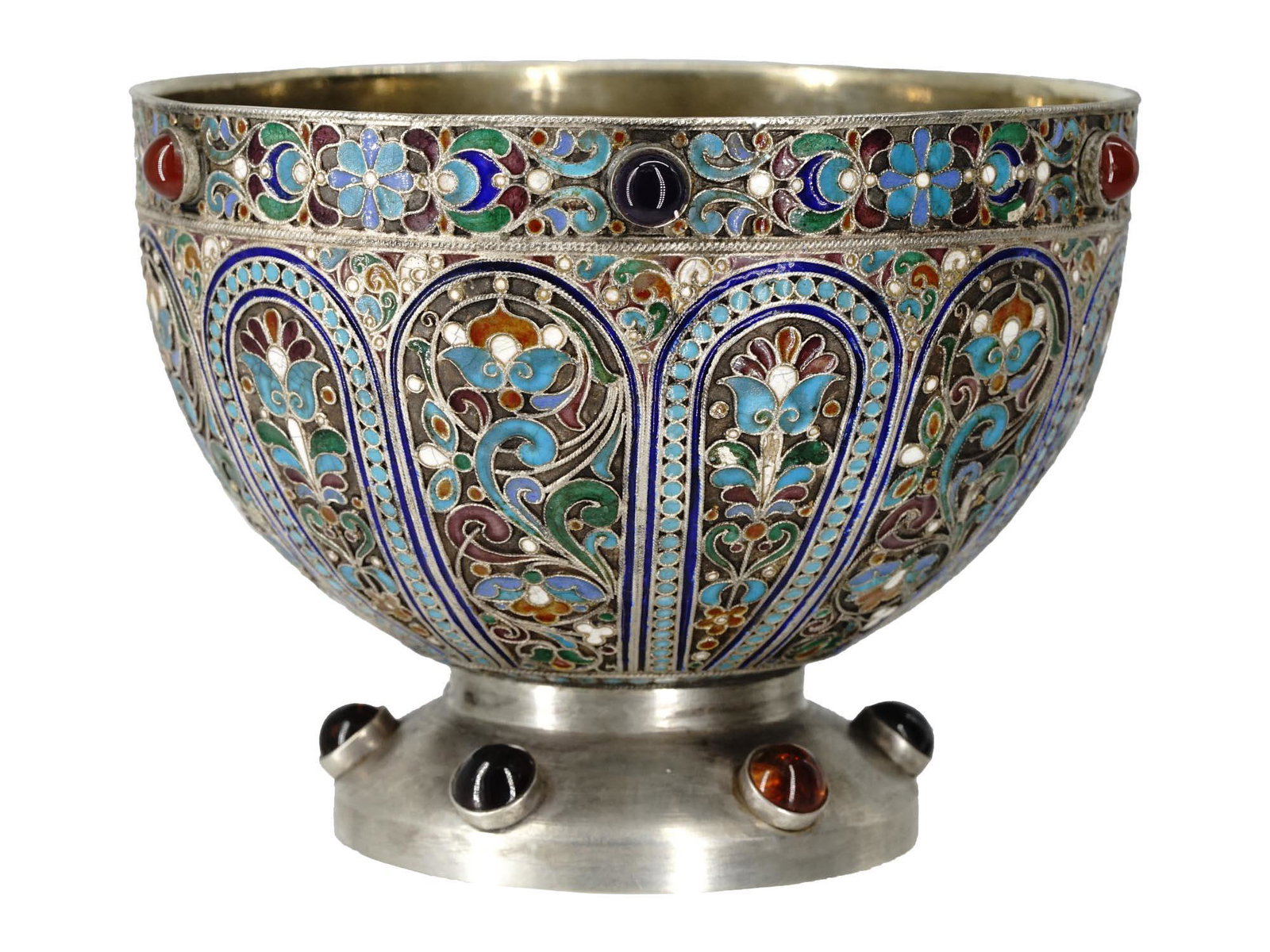 RUSSIAN 88 SILVER CLOISONNE ENAMEL FOOTED BOWL (1 of 7)