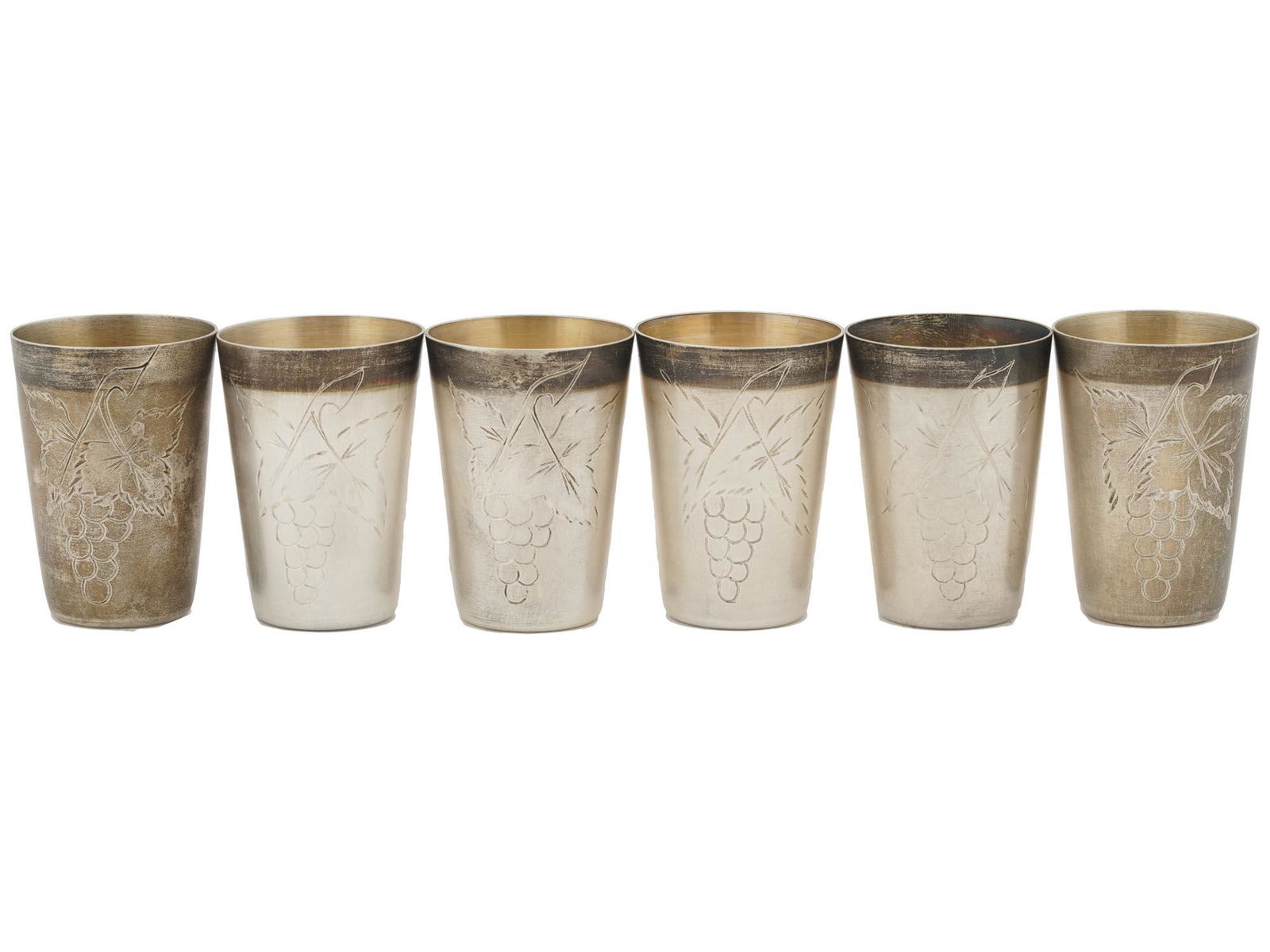 RUSSIAN SOVIET GILT SILVER VODKA CUP SET (1 of 4)