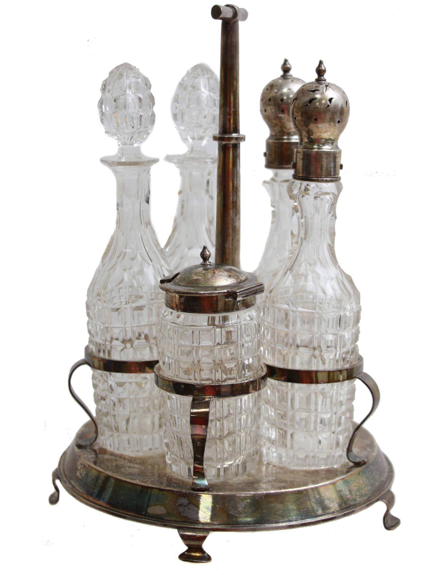 A RUSSIAN 84 SILVER AND CUT GLASS CRUET TABLE SET (1 of 11)