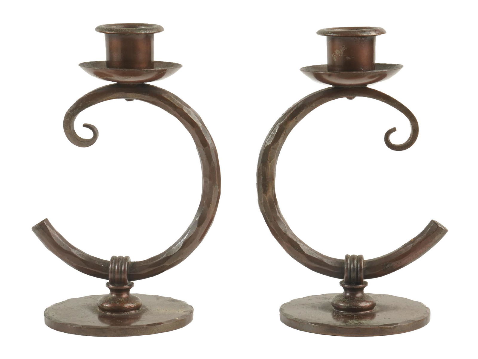 ANTIQUE AMERICAN ROYCROFT METAL CANDLE HOLDERS (1 of 4)