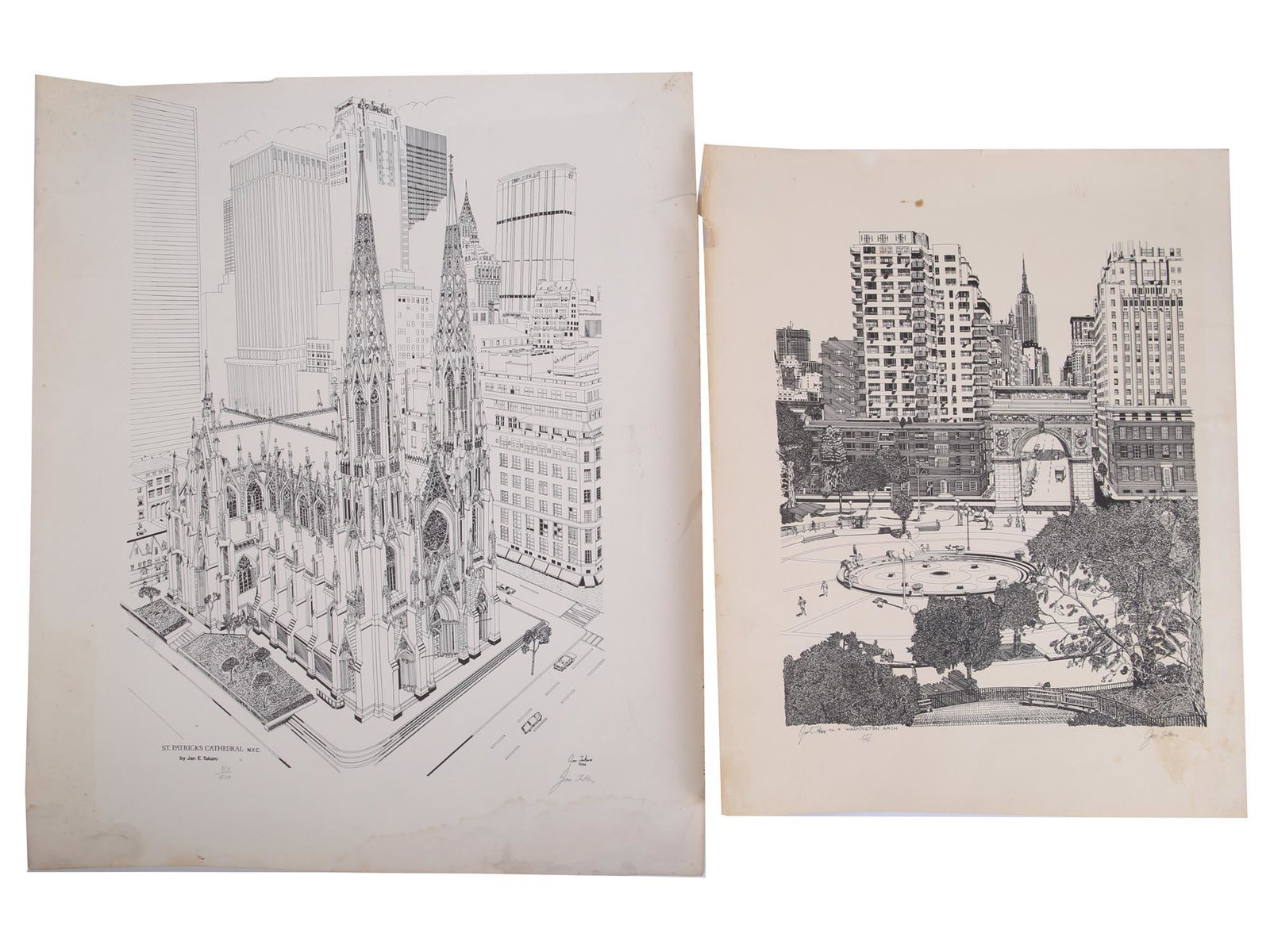 TWO VINTAGE ARCHITECTURAL PRINTS BY JAN E. TAKARO (1 of 9)