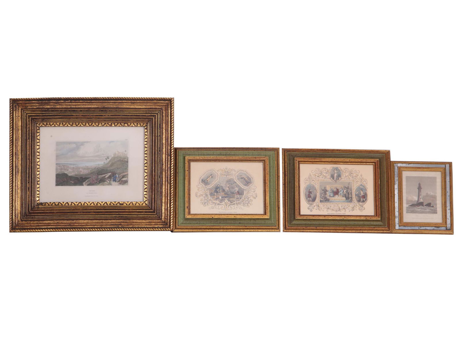 A LOT OF ANTIQUE COLORED ENGRAVING PRINTS (1 of 12)