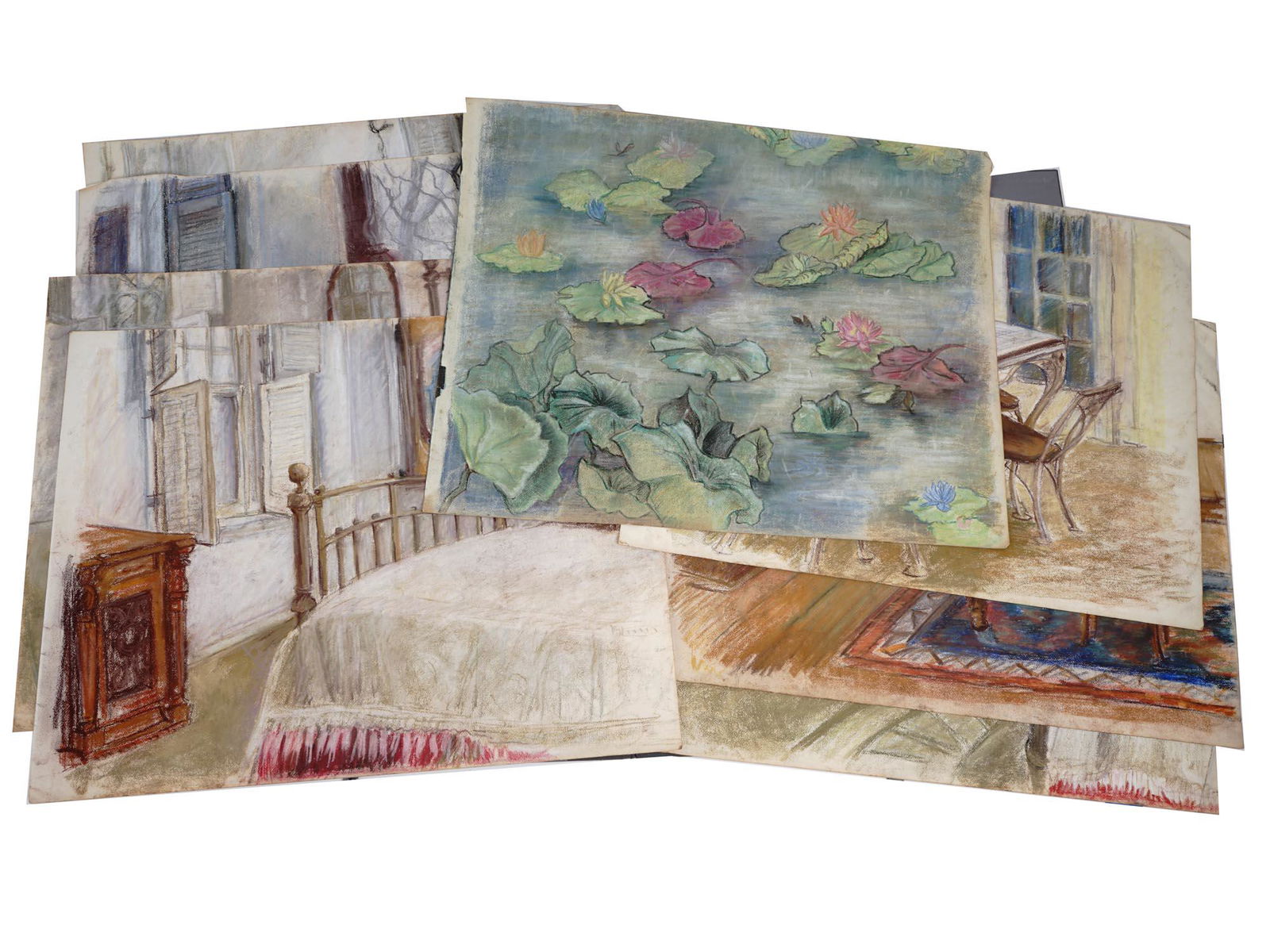 PASTEL PAINTINGS SKETCH PORTFOLIO ATTR TO J MAY (1 of 10)