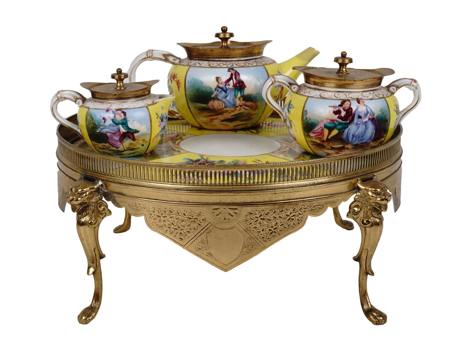 ANTIQUE GILT BRONZE AND PORCELAIN SERVING SET (1 of 12)