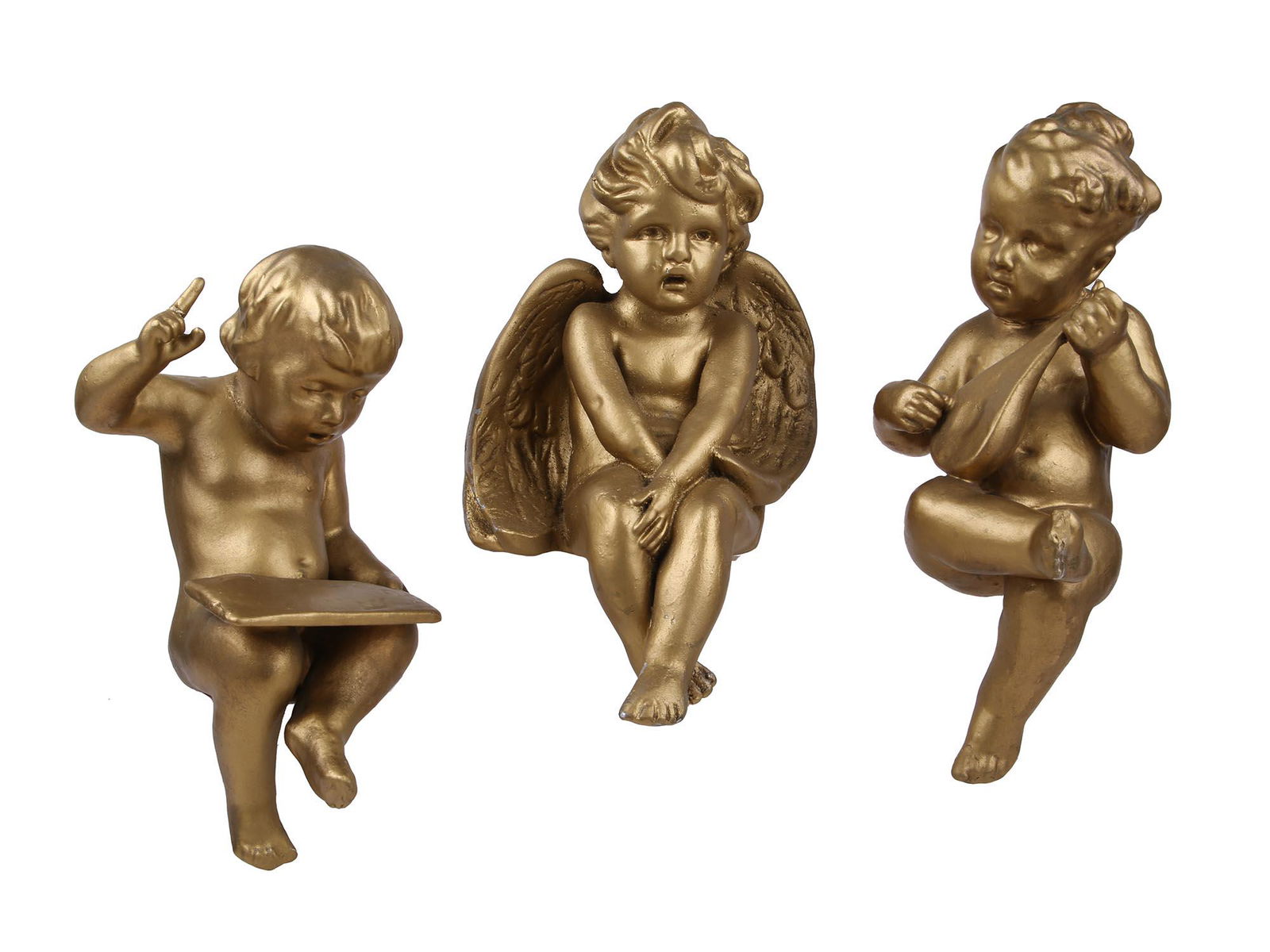 THREE GILT PLASTER ANGELS CUPIDS FIGURINES SET (1 of 6)