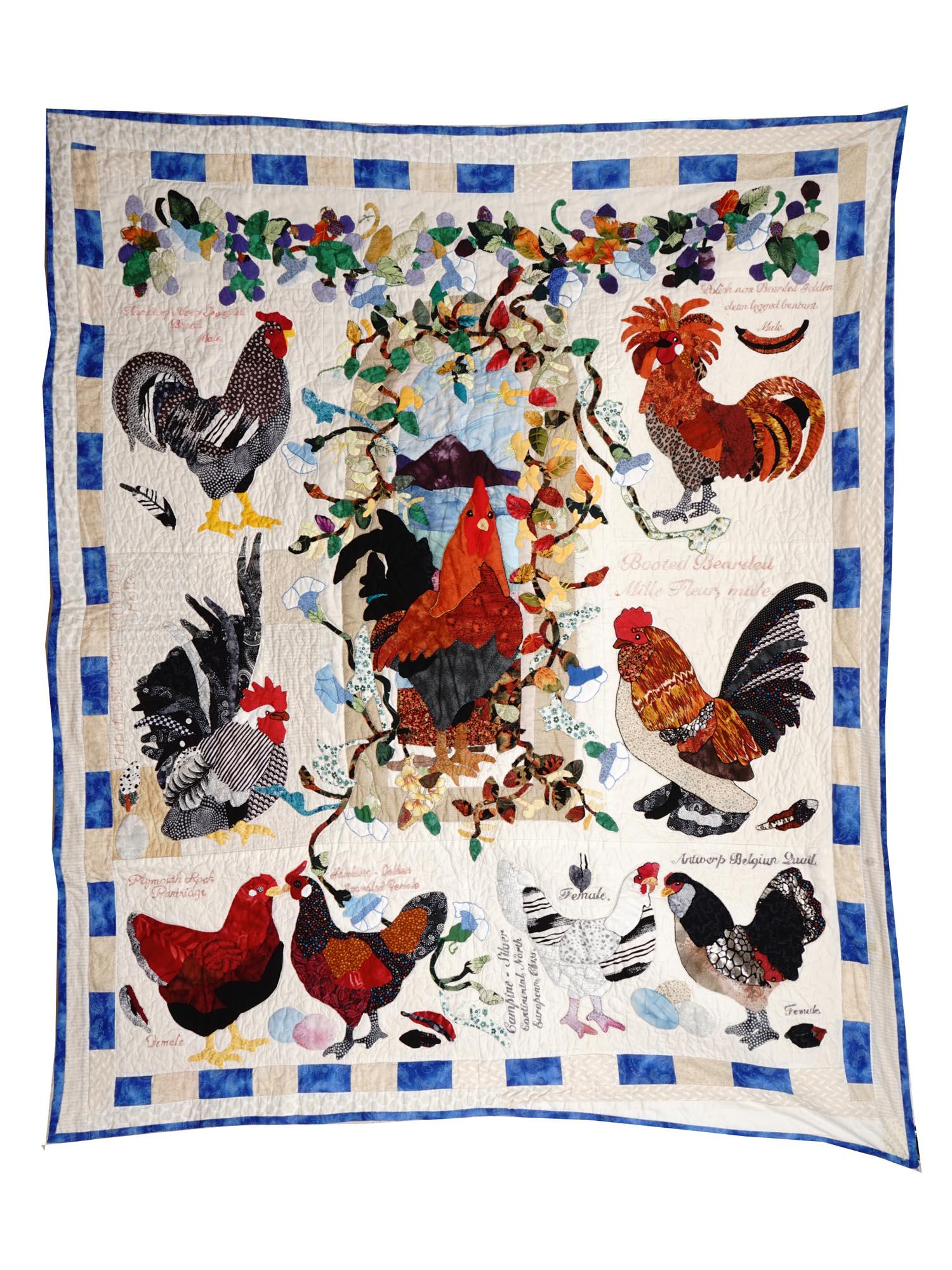 CONTEMPORARY COCK PATTERN PATCHWORK QUILT SIGNED (1 of 9)